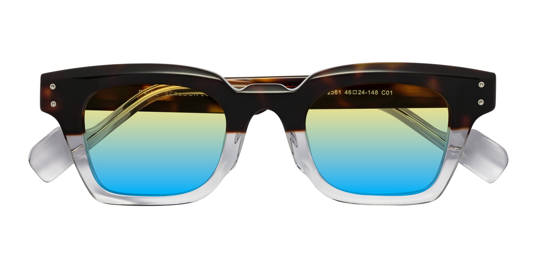 Folded Front of Perez in Dark Tortoise/Clear with Yellow / Blue Gradient Lenses