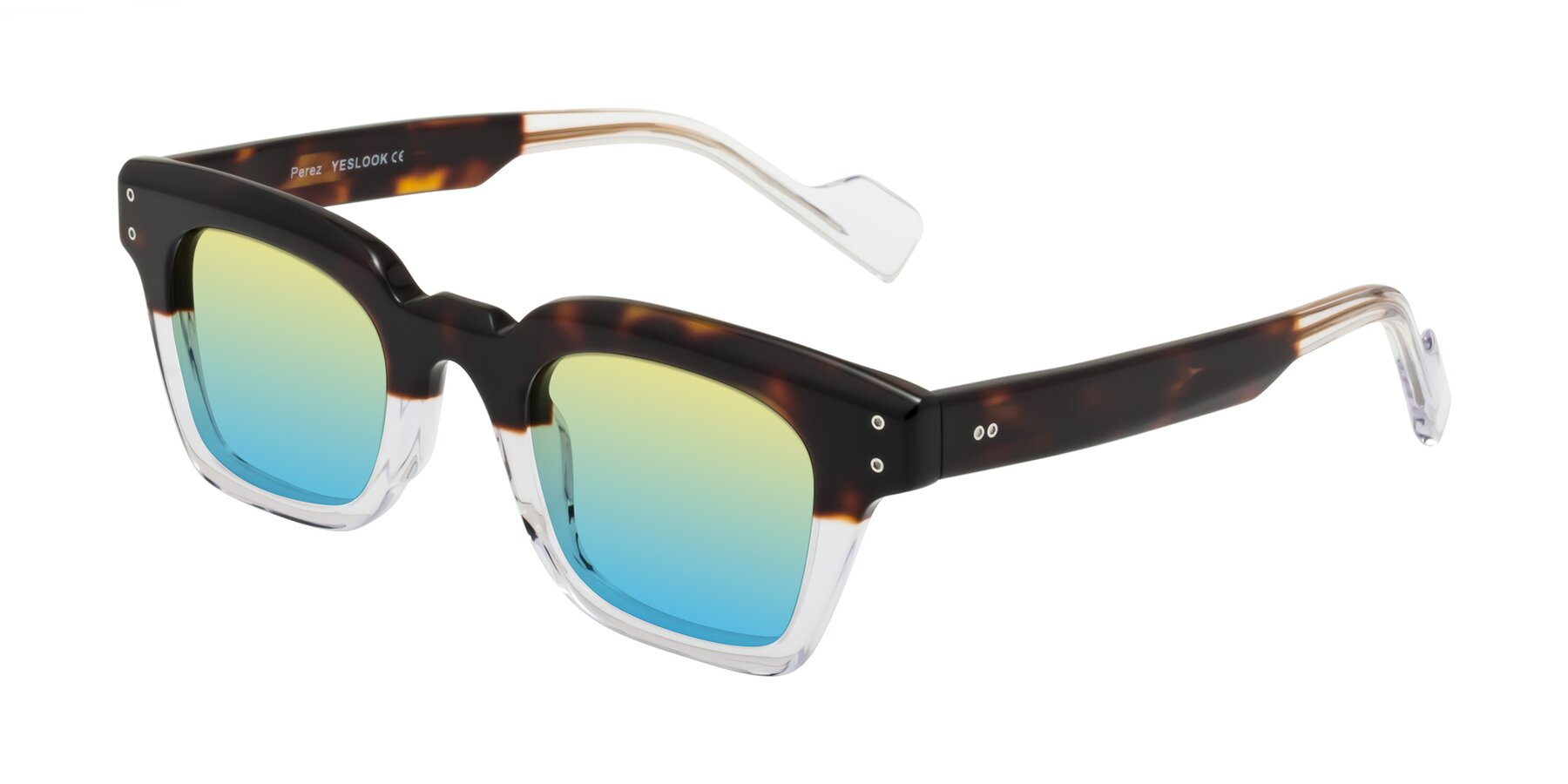 Angle of Perez in Dark Tortoise/Clear with Yellow / Blue Gradient Lenses
