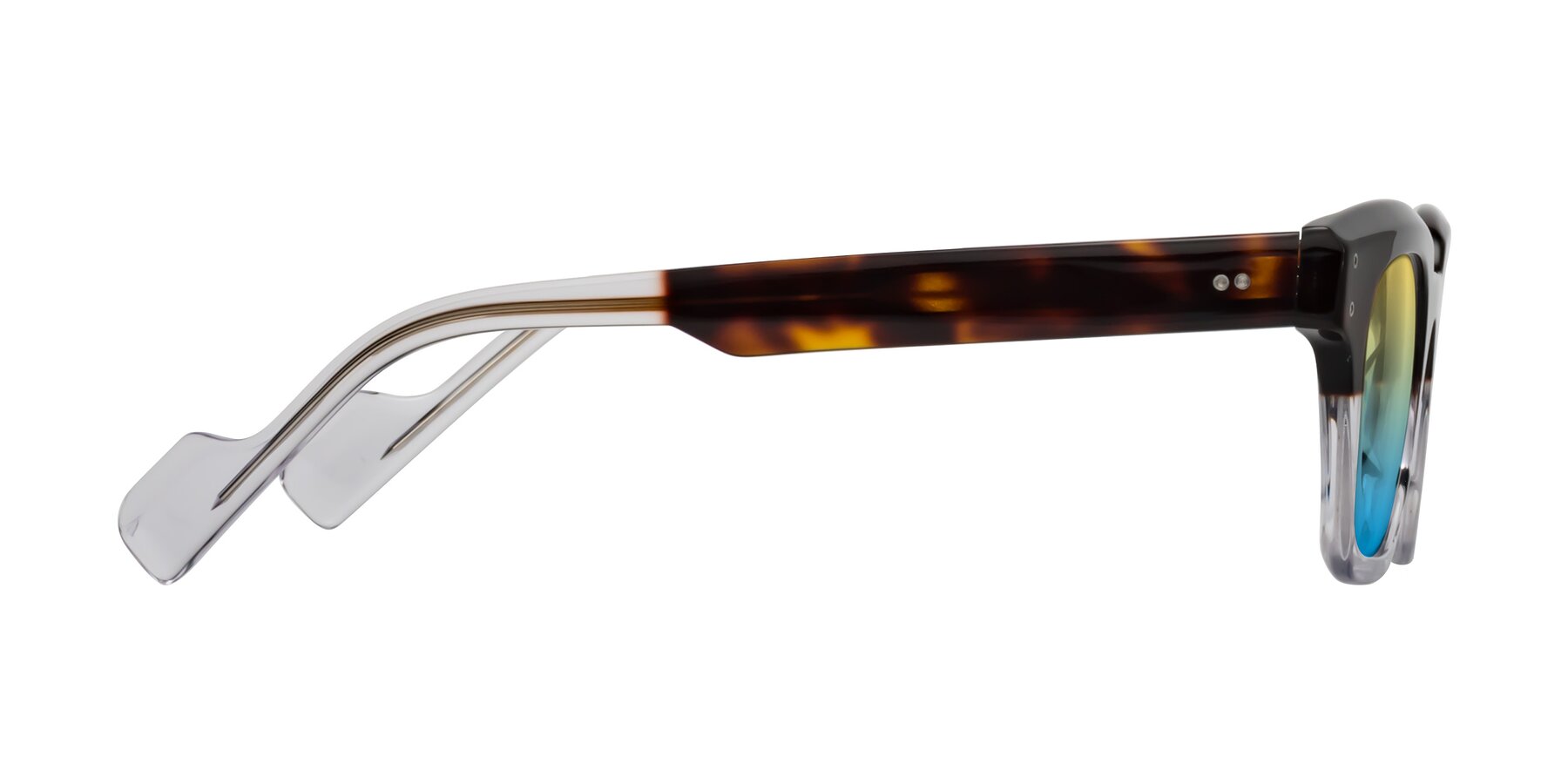 Side of Perez in Dark Tortoise/Clear with Yellow / Blue Gradient Lenses