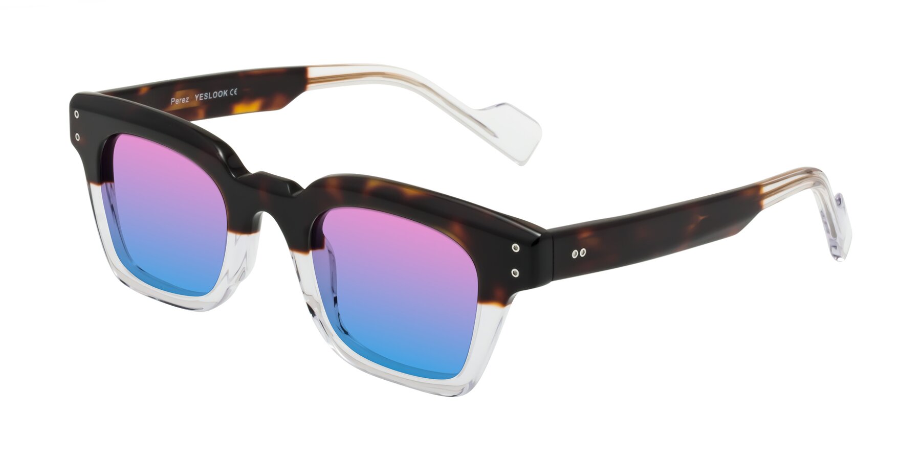 Angle of Perez in Dark Tortoise/Clear with Pink / Blue Gradient Lenses