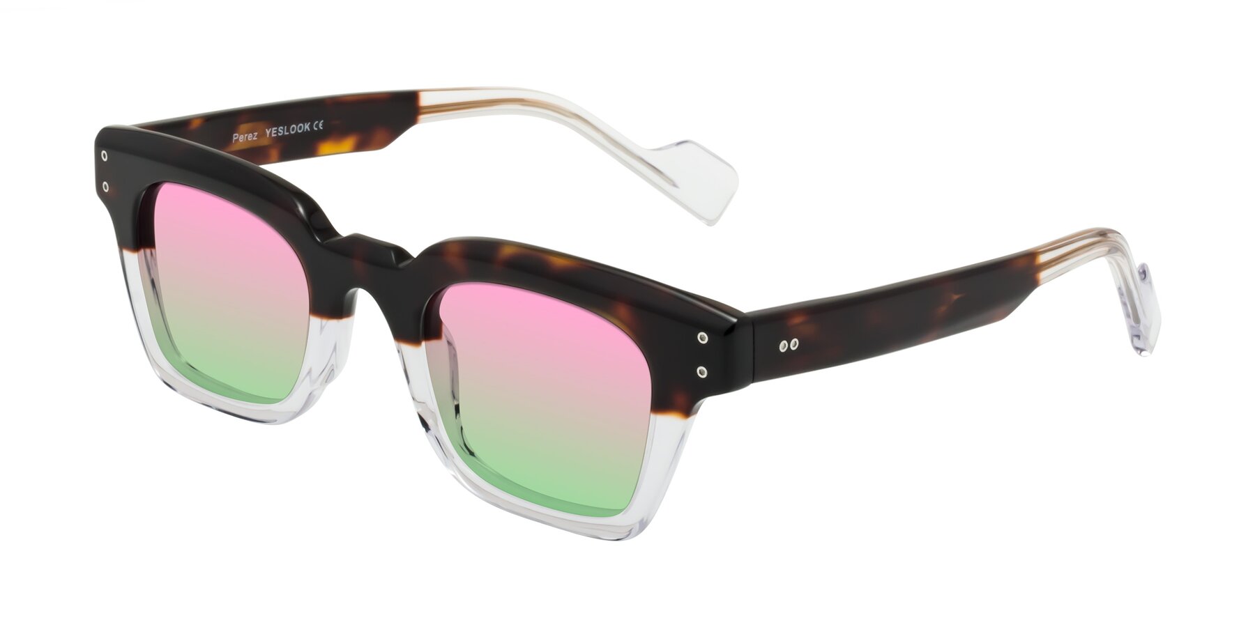Angle of Perez in Dark Tortoise/Clear with Pink / Green Gradient Lenses