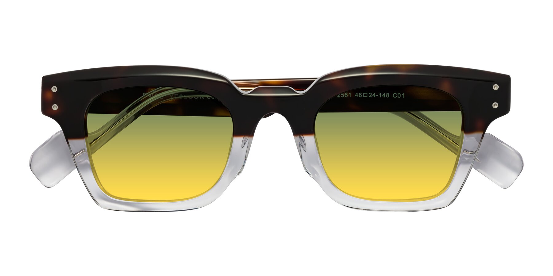 Folded Front of Perez in Dark Tortoise/Clear with Green / Yellow Gradient Lenses