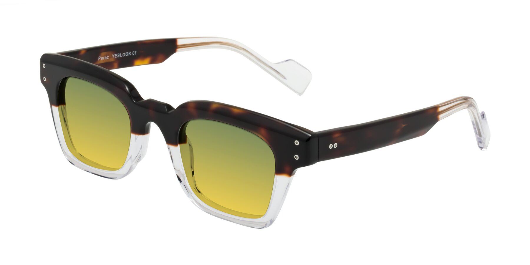 Angle of Perez in Dark Tortoise/Clear with Green / Yellow Gradient Lenses