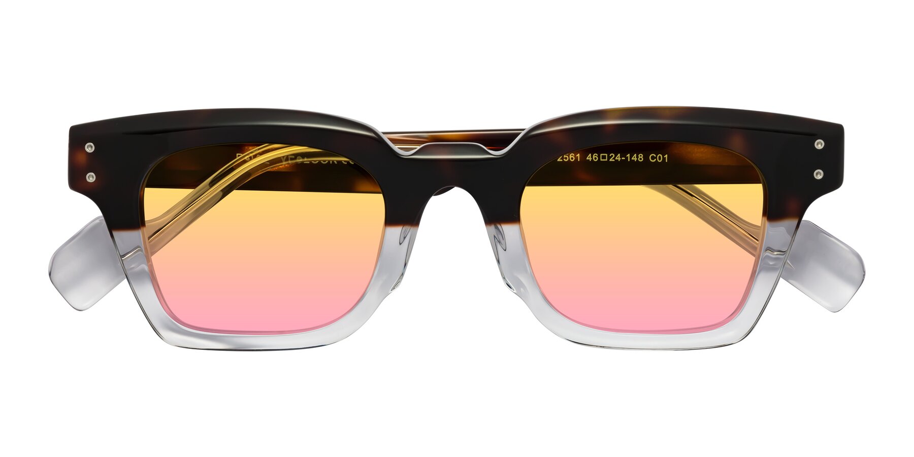 Folded Front of Perez in Dark Tortoise/Clear with Yellow / Pink Gradient Lenses