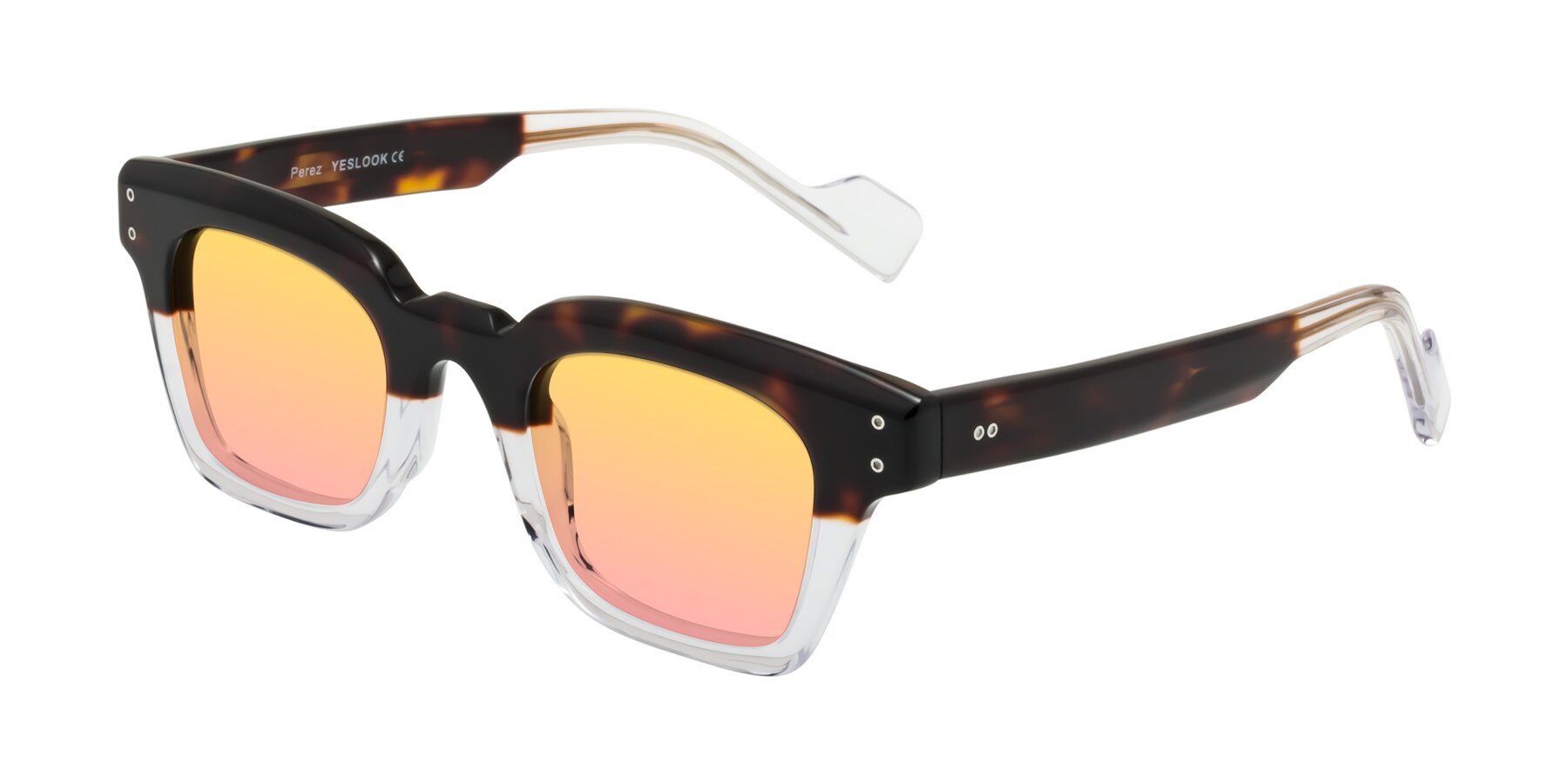 Angle of Perez in Dark Tortoise/Clear with Yellow / Pink Gradient Lenses