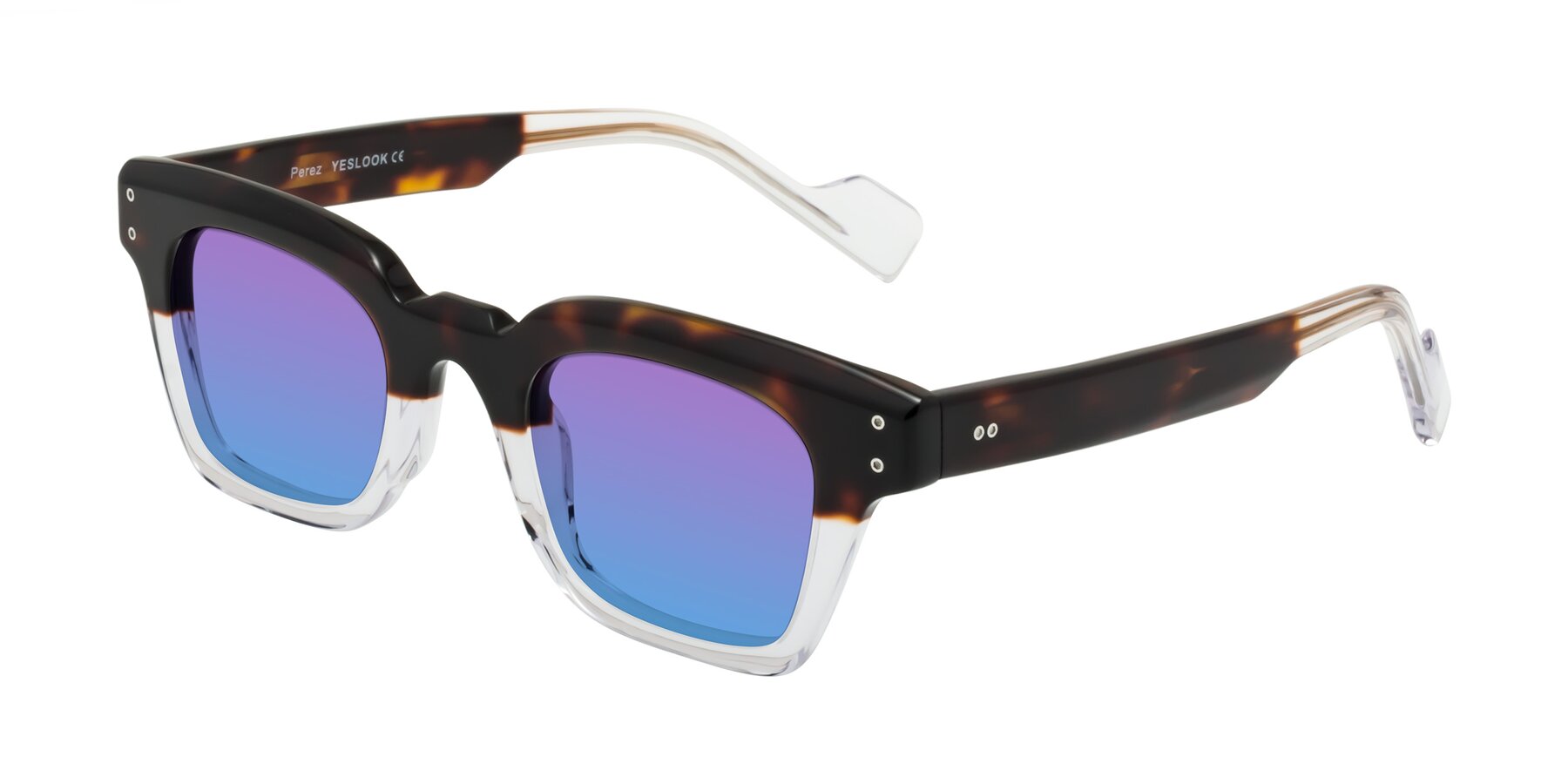 Angle of Perez in Dark Tortoise/Clear with Purple / Blue Gradient Lenses