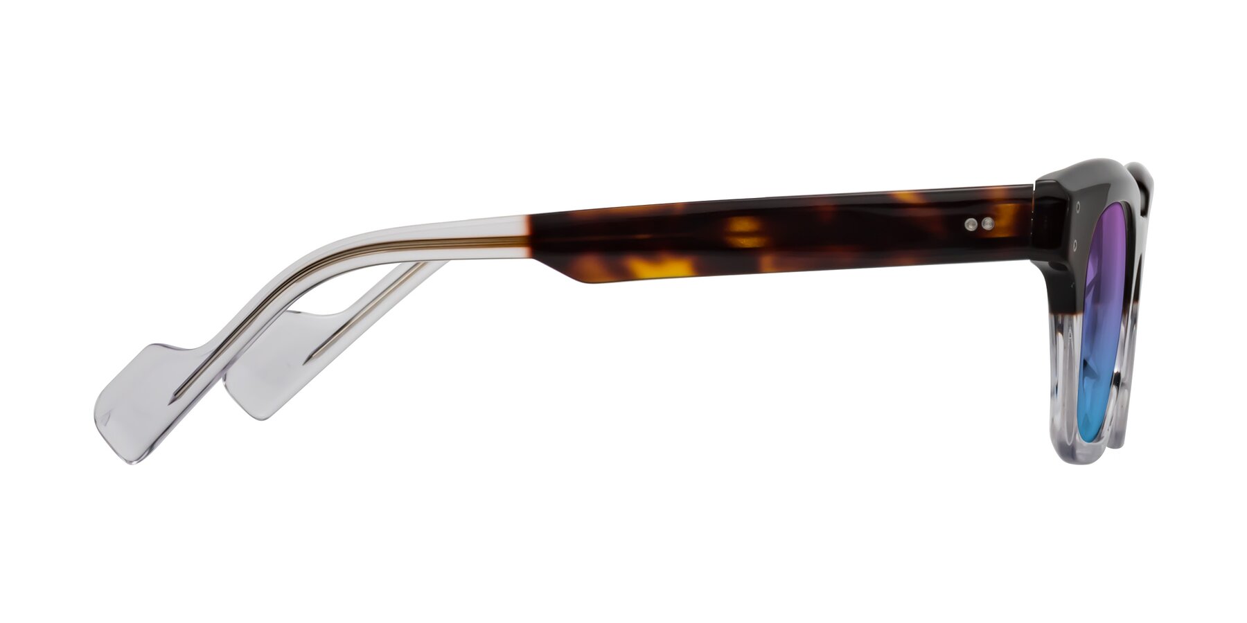 Side of Perez in Dark Tortoise/Clear with Purple / Blue Gradient Lenses