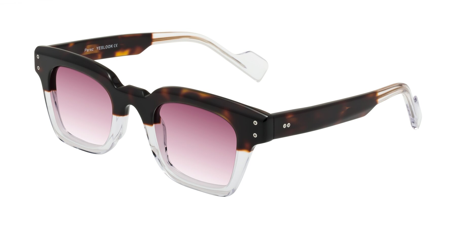 Angle of Perez in Dark Tortoise/Clear with Wine Gradient Lenses