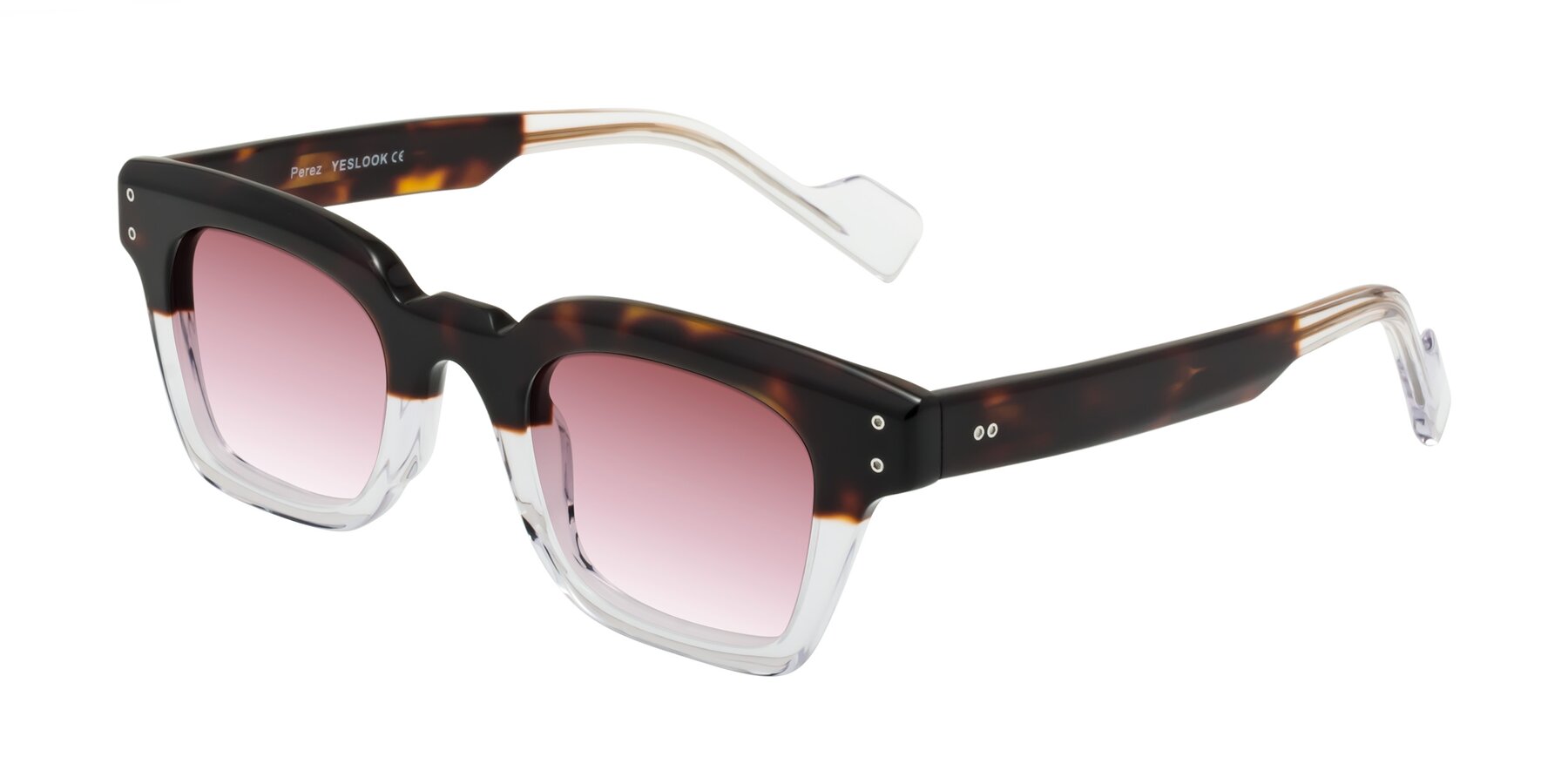 Angle of Perez in Dark Tortoise/Clear with Garnet Gradient Lenses