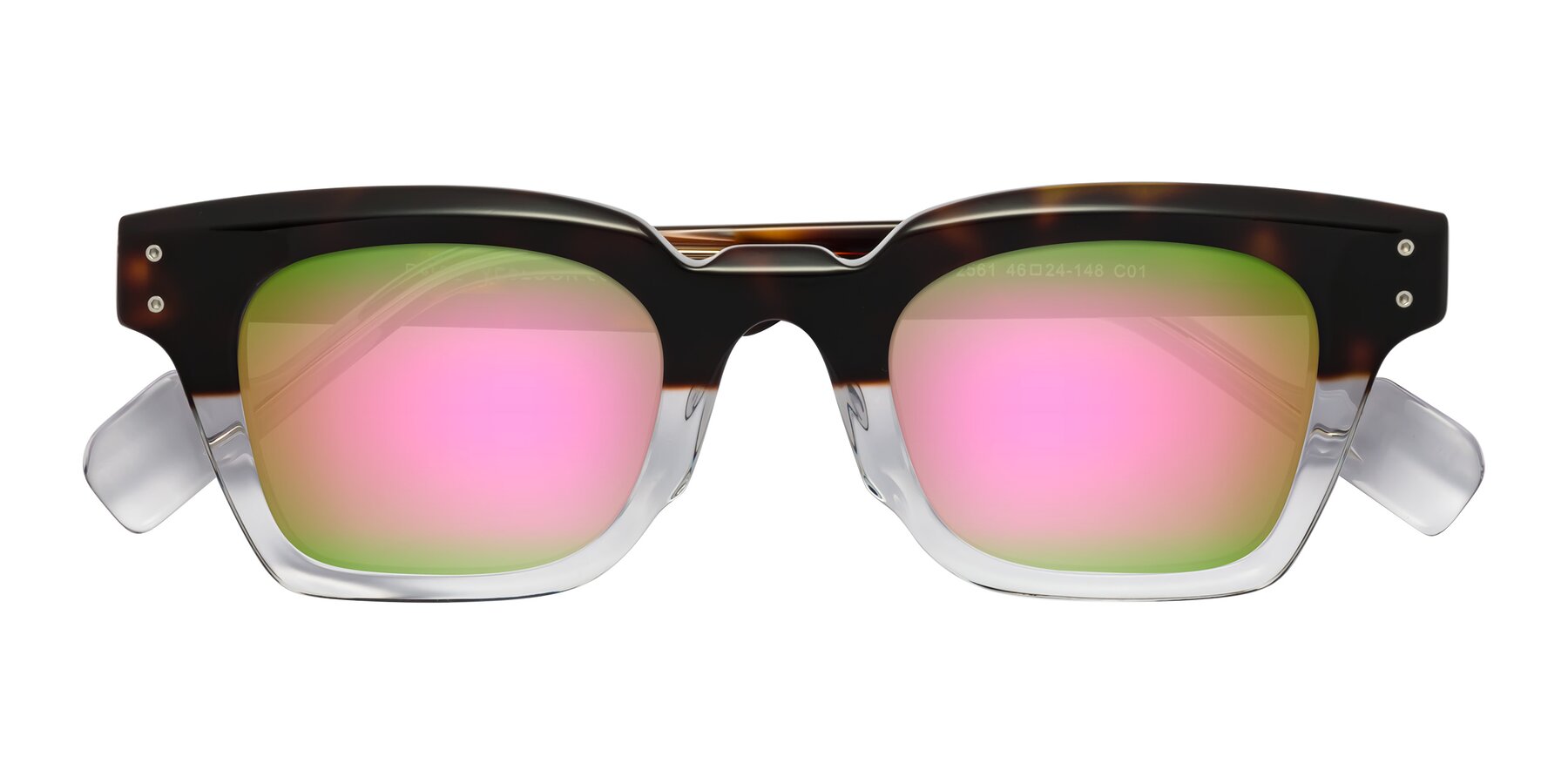 Folded Front of Perez in Dark Tortoise/Clear with Pink Mirrored Lenses