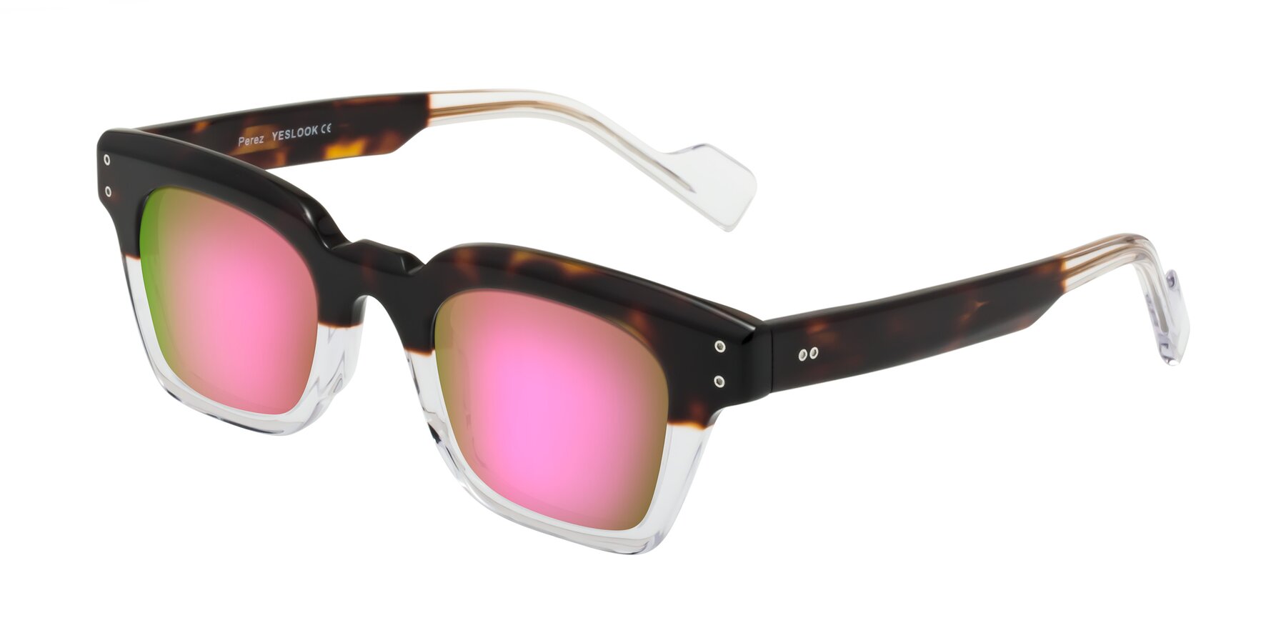 Angle of Perez in Dark Tortoise/Clear with Pink Mirrored Lenses