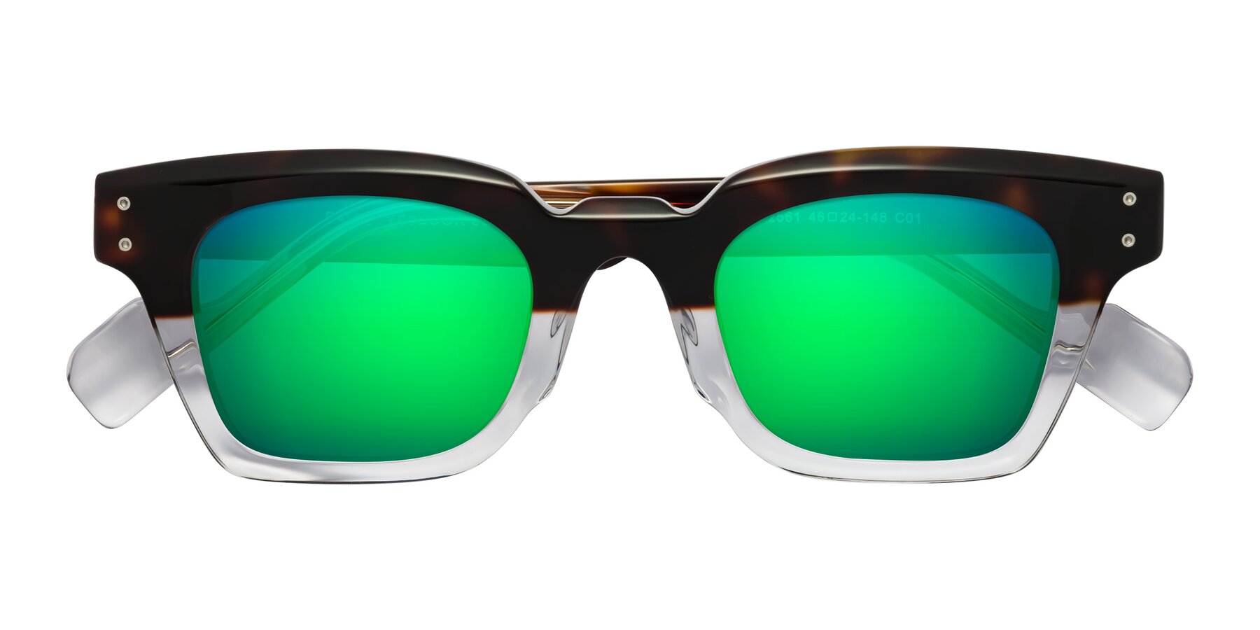 Folded Front of Perez in Dark Tortoise/Clear with Green Mirrored Lenses