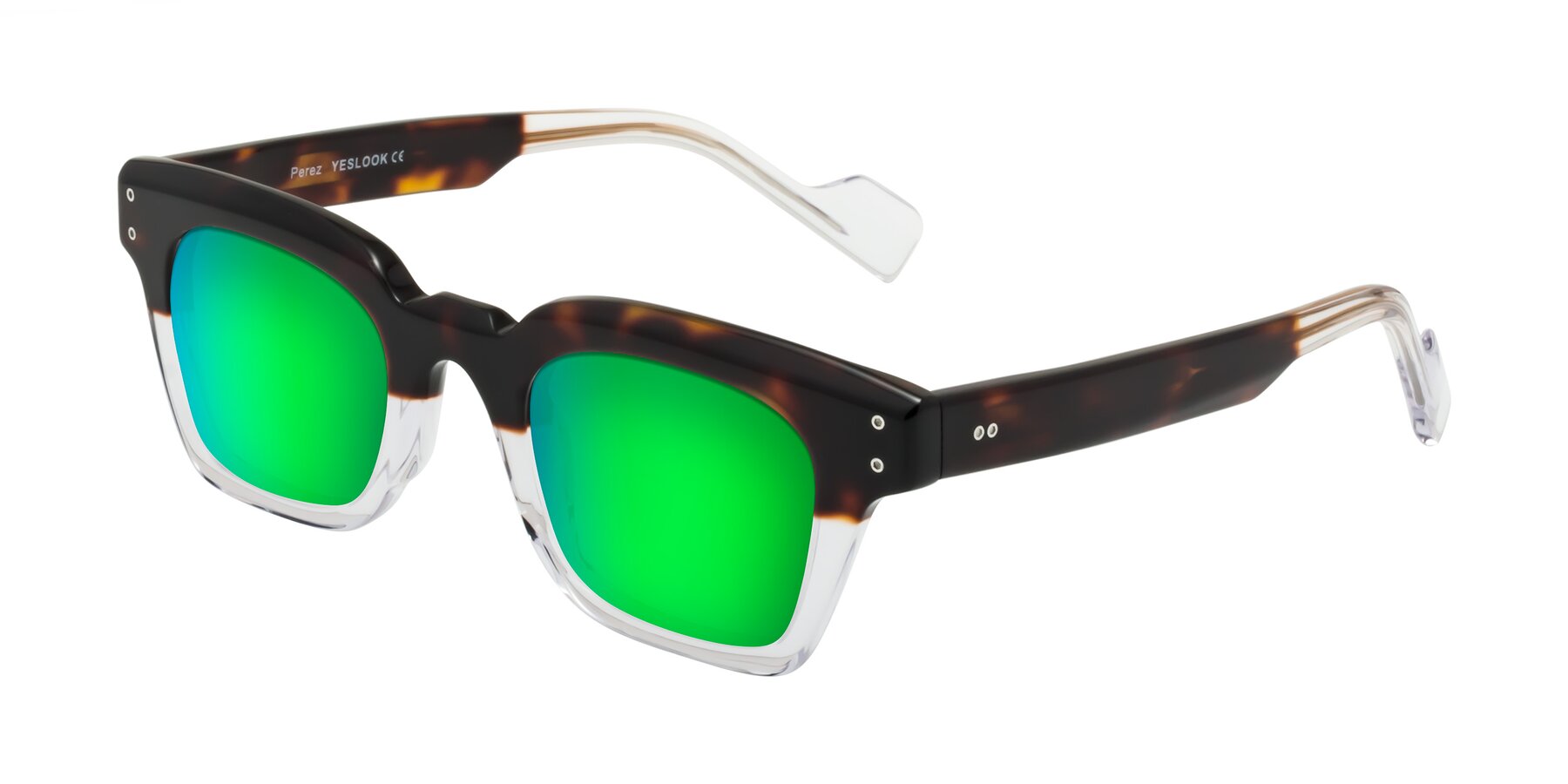 Angle of Perez in Dark Tortoise/Clear with Green Mirrored Lenses