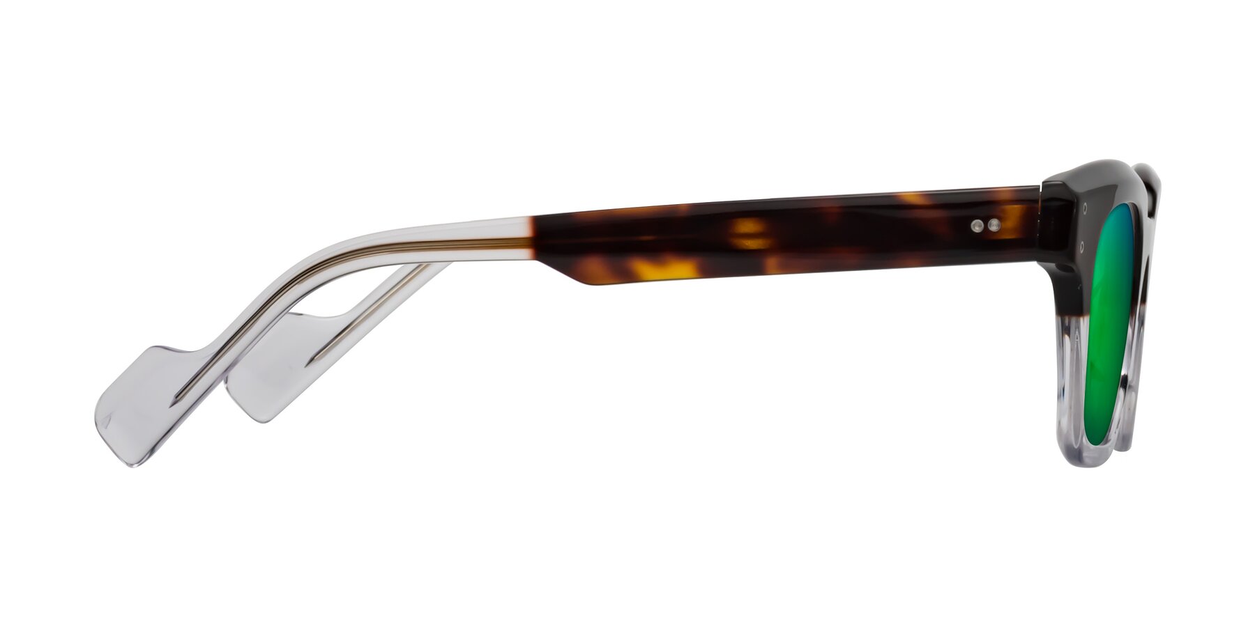 Side of Perez in Dark Tortoise/Clear with Green Mirrored Lenses