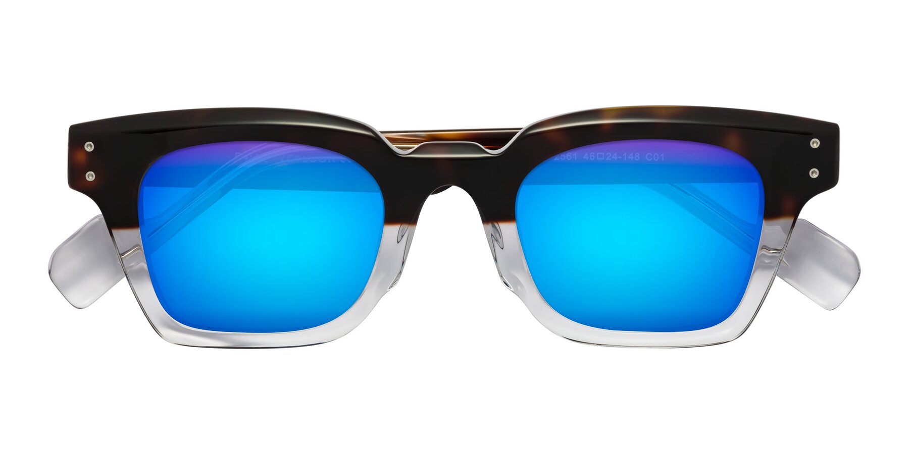 Folded Front of Perez in Dark Tortoise/Clear with Blue Mirrored Lenses