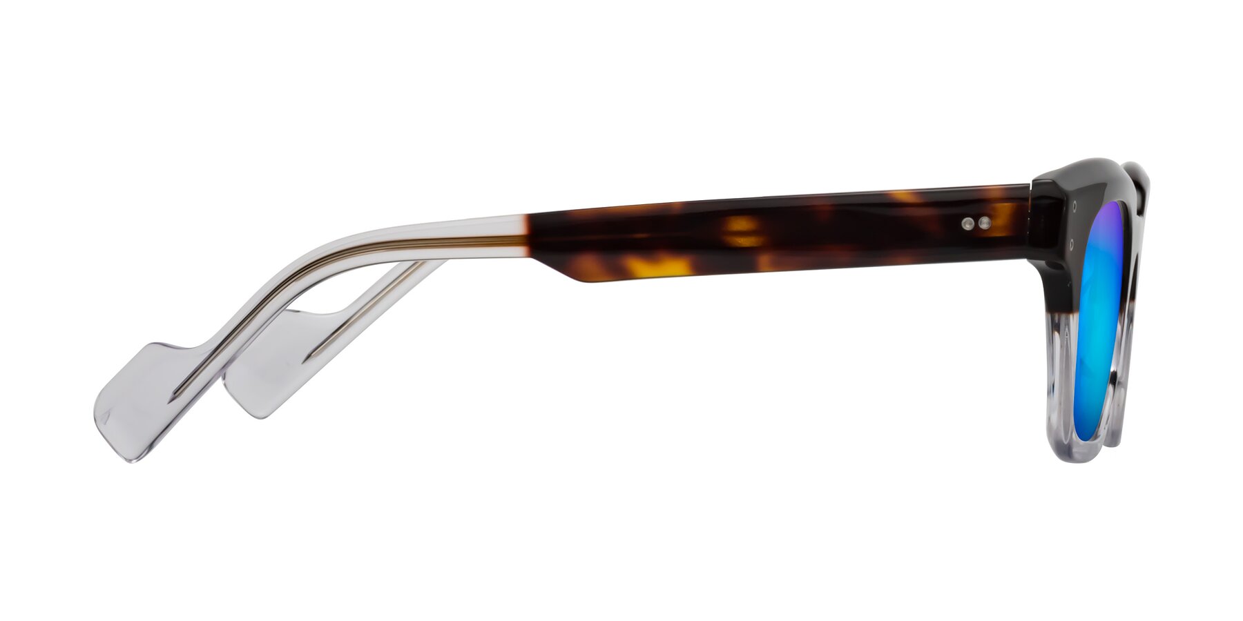 Side of Perez in Dark Tortoise/Clear with Blue Mirrored Lenses