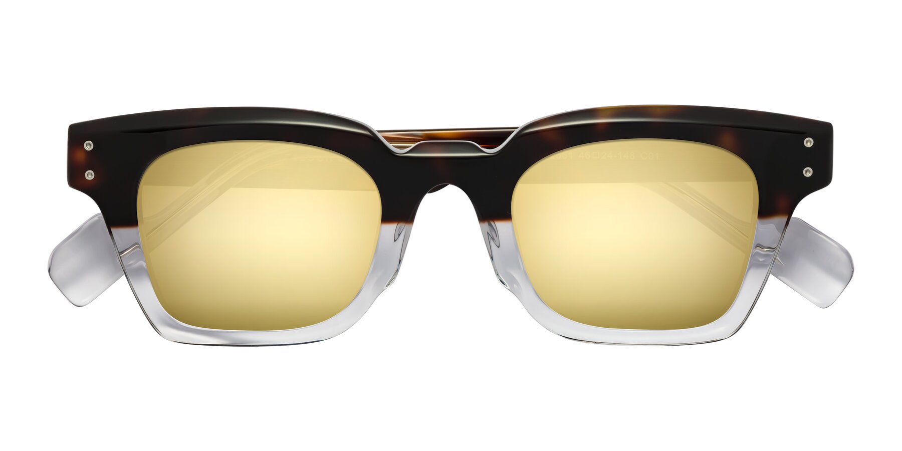 Folded Front of Perez in Dark Tortoise/Clear with Gold Mirrored Lenses