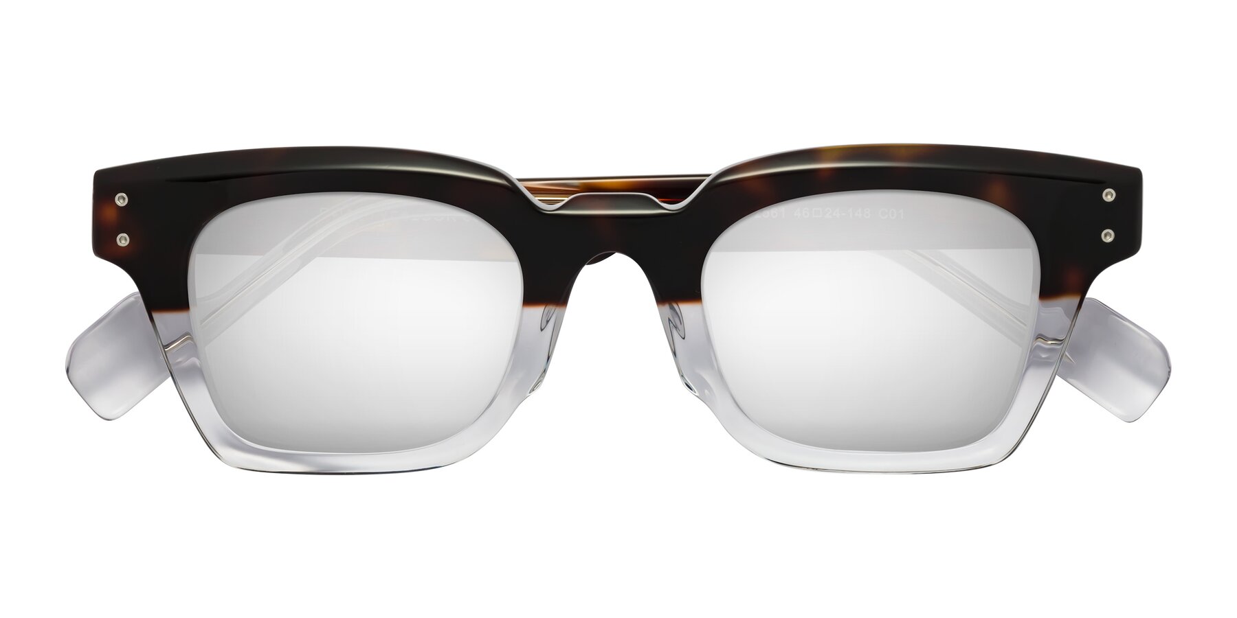 Folded Front of Perez in Dark Tortoise/Clear with Silver Mirrored Lenses
