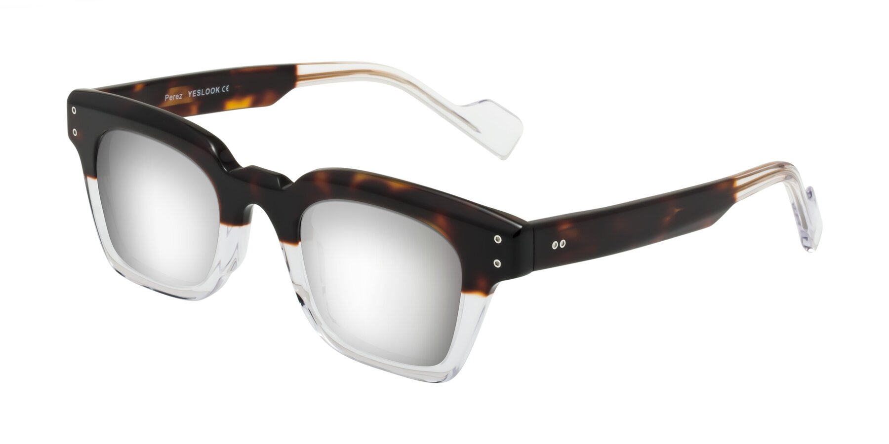 Angle of Perez in Dark Tortoise/Clear with Silver Mirrored Lenses