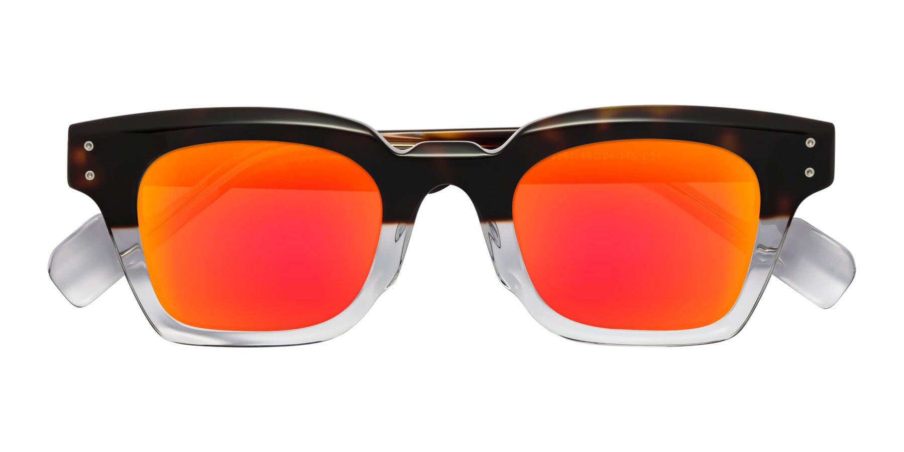 Folded Front of Perez in Dark Tortoise/Clear with Red Gold Mirrored Lenses