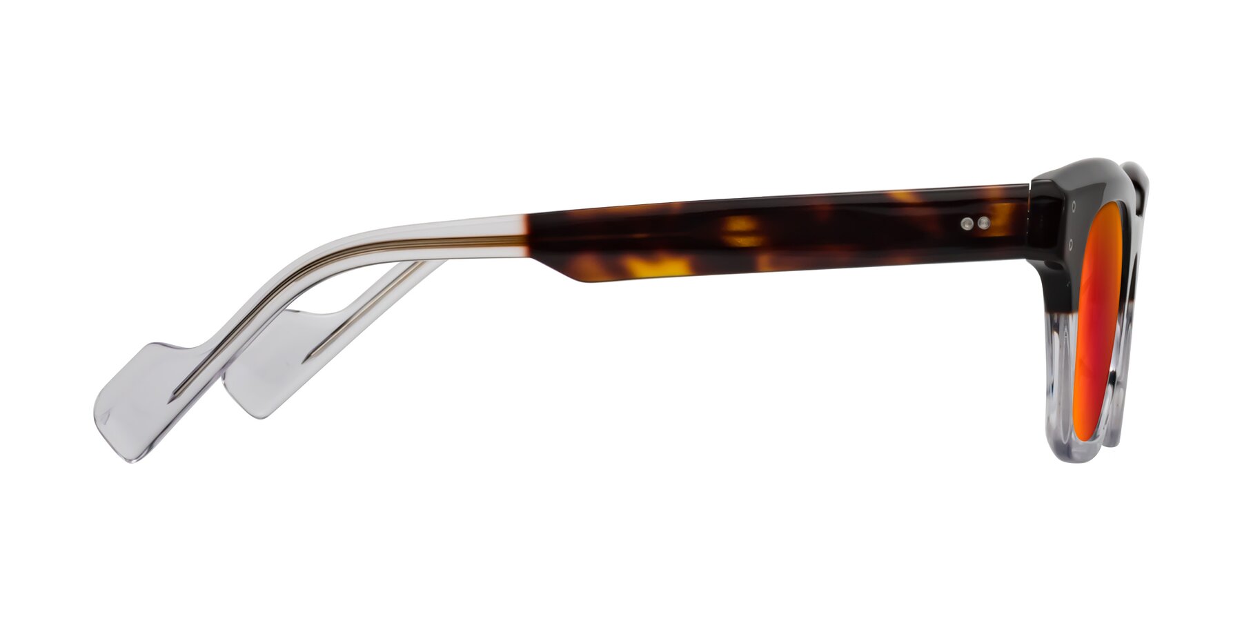 Side of Perez in Dark Tortoise/Clear with Red Gold Mirrored Lenses