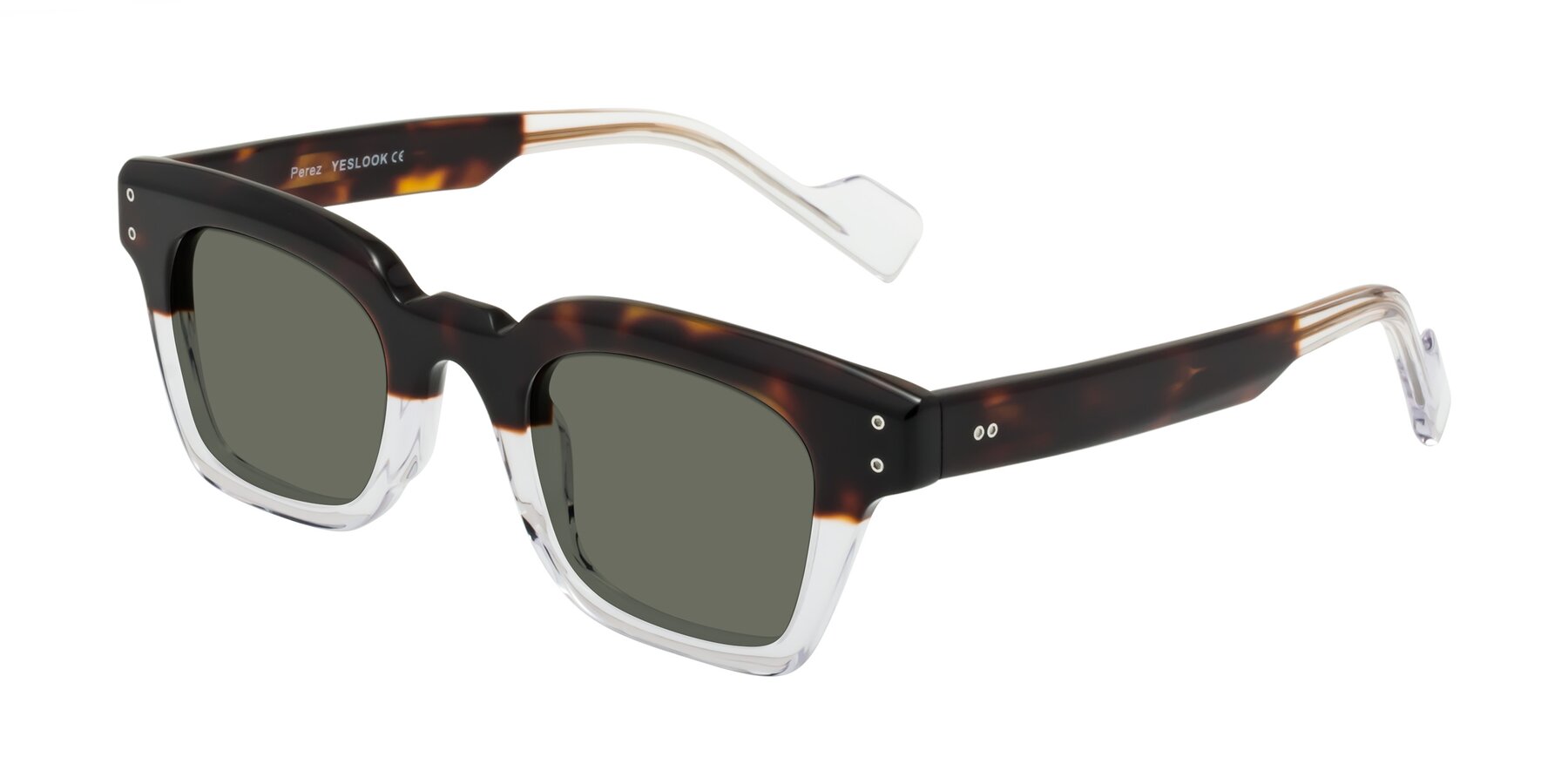 Angle of Perez in Dark Tortoise/Clear with Gray Polarized Lenses