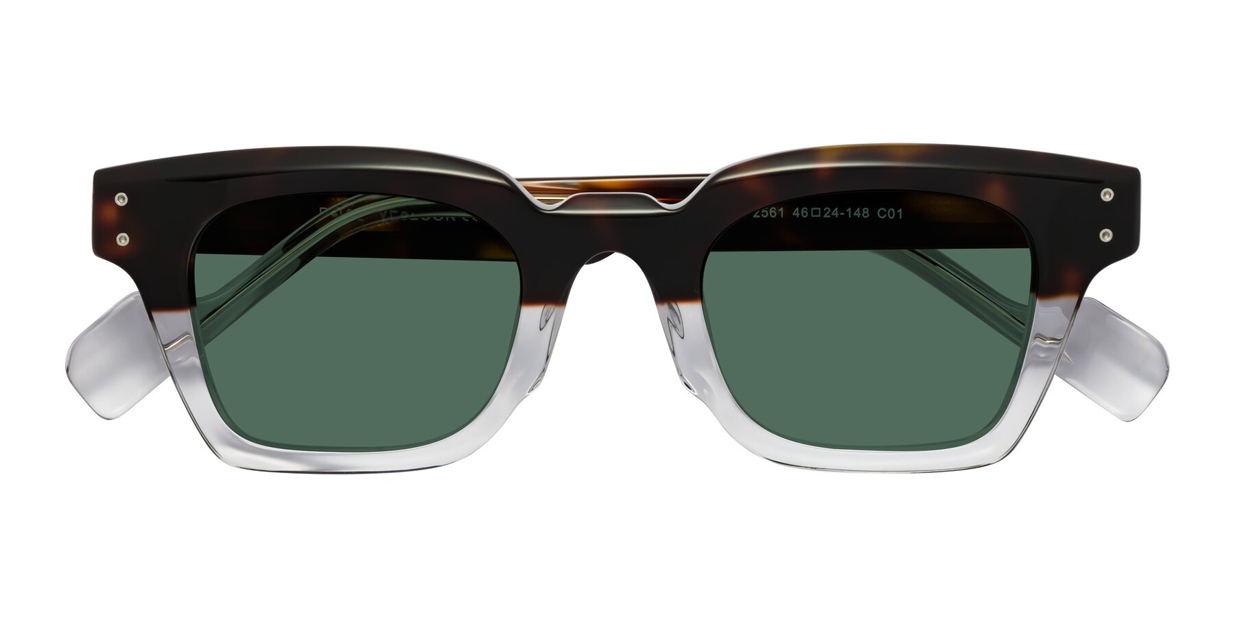 Folded Front of Perez in Dark Tortoise/Clear with Green Polarized Lenses