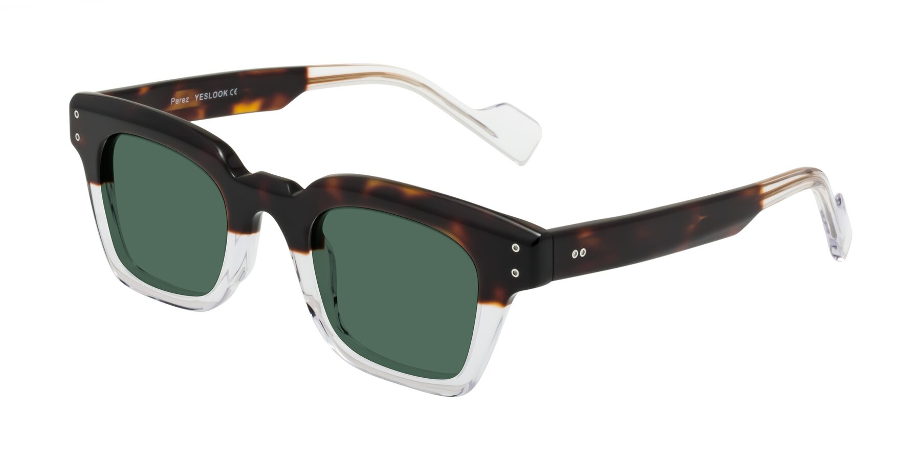 Angle of Perez in Dark Tortoise/Clear with Green Polarized Lenses