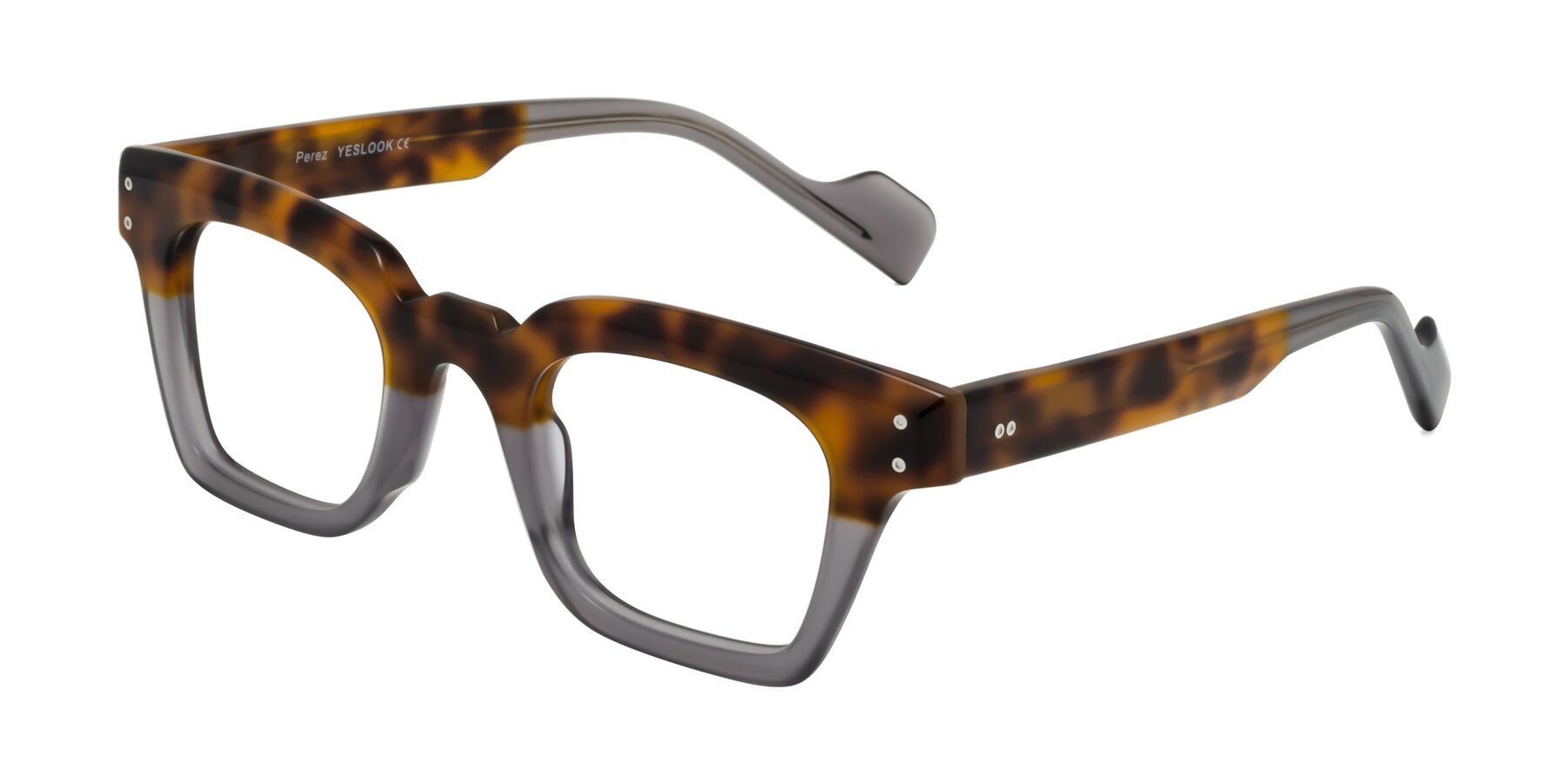 Angle of Perez in Tortoise/Gray with Clear Eyeglass Lenses