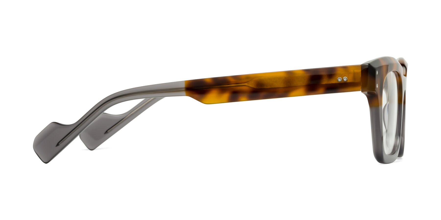 Side of Perez in Tortoise/Gray with Clear Eyeglass Lenses