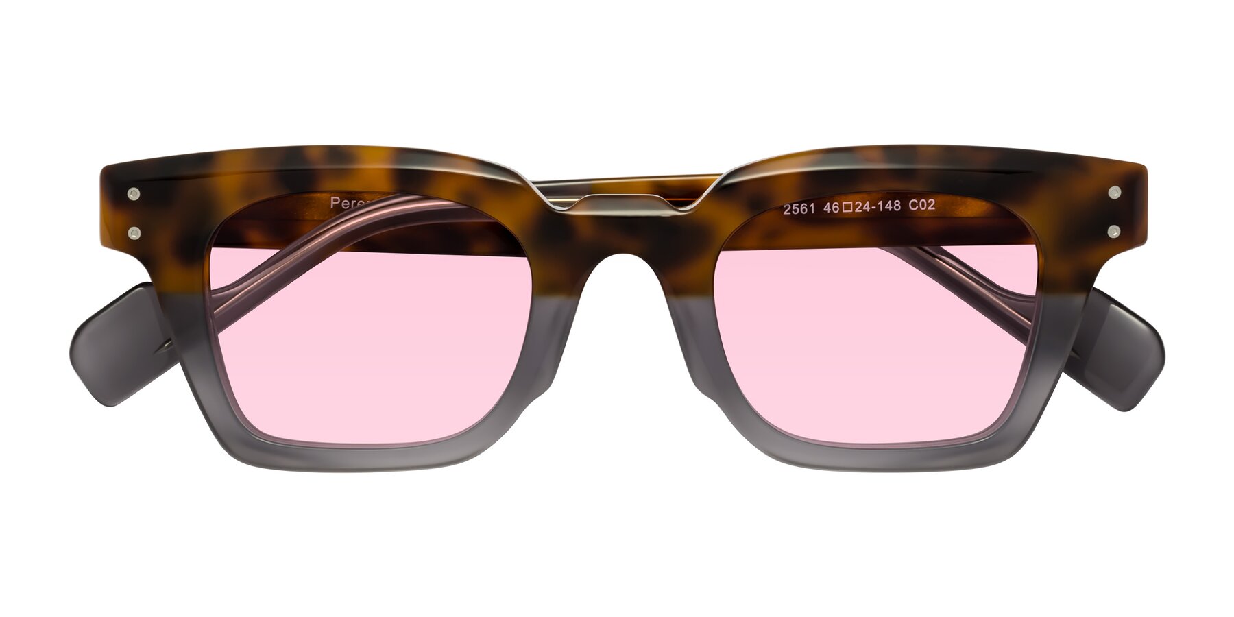 Folded Front of Perez in Tortoise/Gray with Light Pink Tinted Lenses