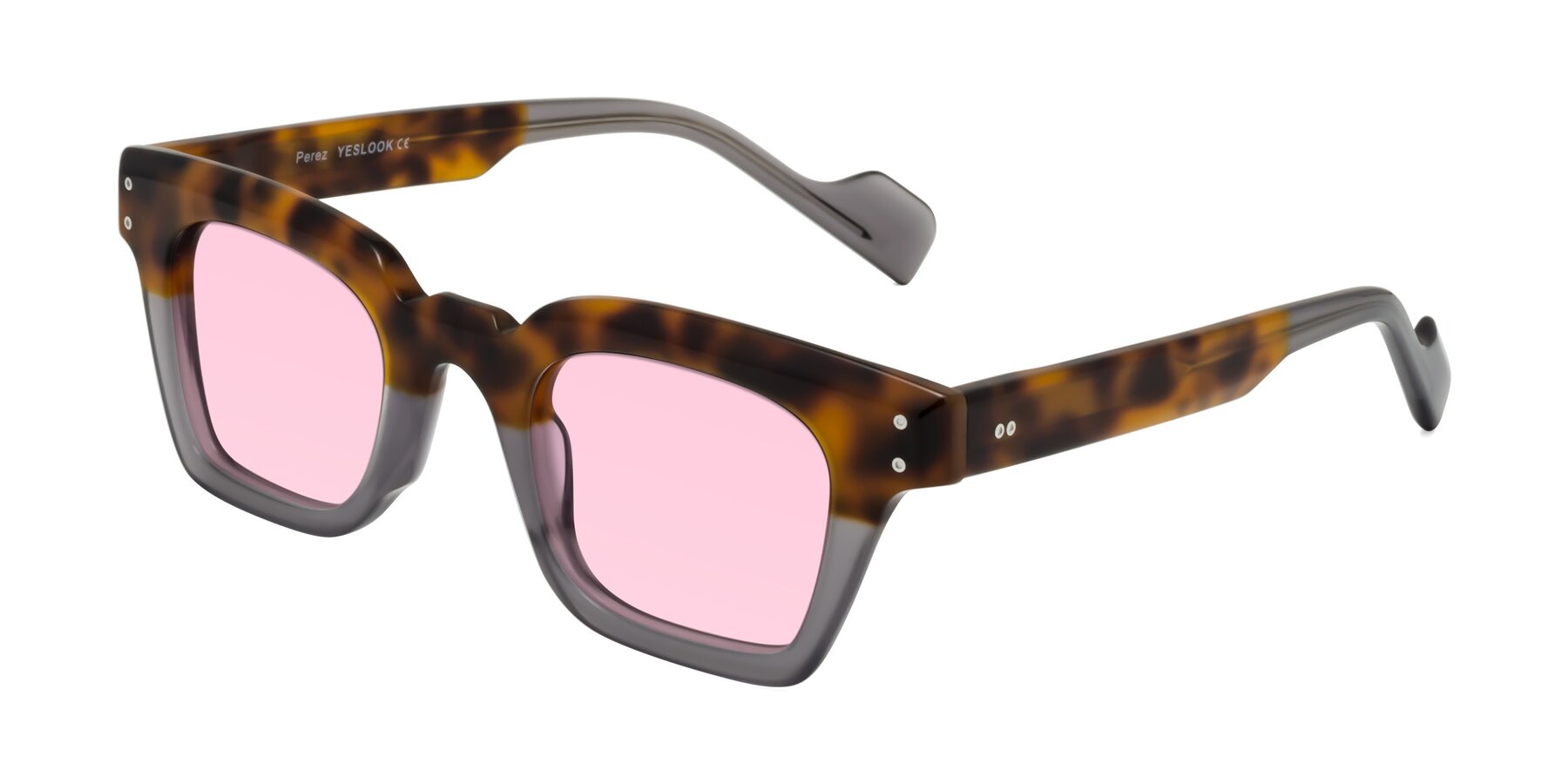 Angle of Perez in Tortoise/Gray with Light Pink Tinted Lenses