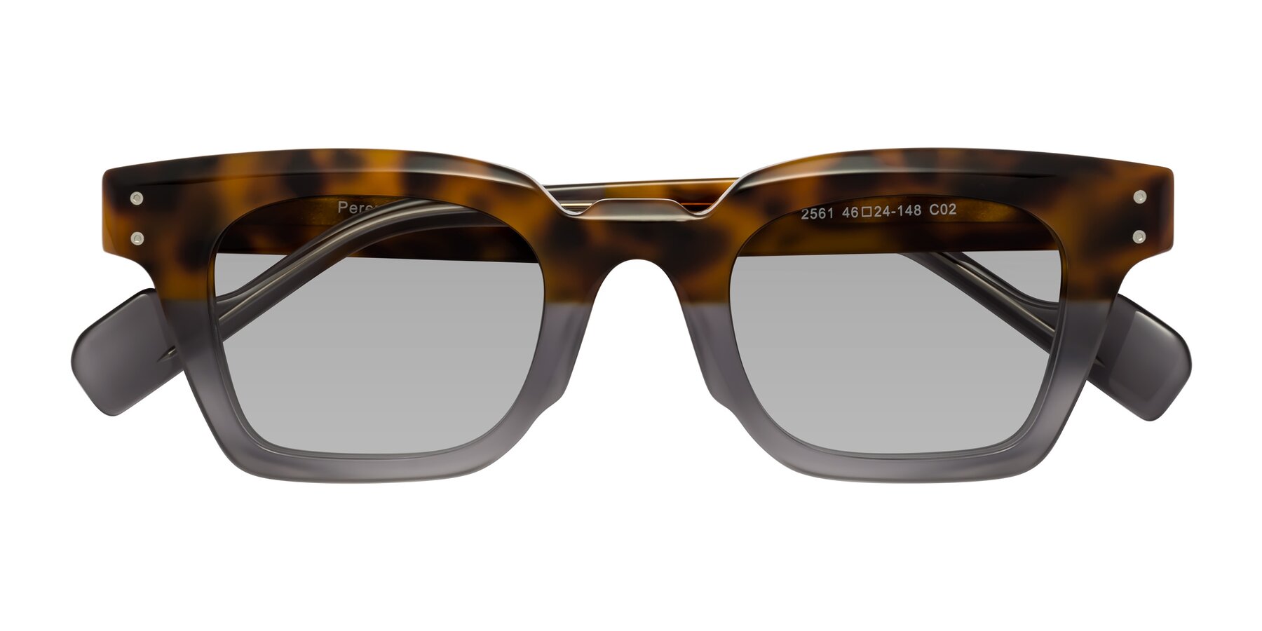 Folded Front of Perez in Tortoise/Gray with Light Gray Tinted Lenses