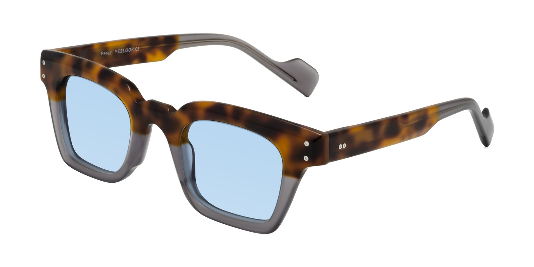 Angle of Perez in Tortoise/Gray with Light Blue Tinted Lenses