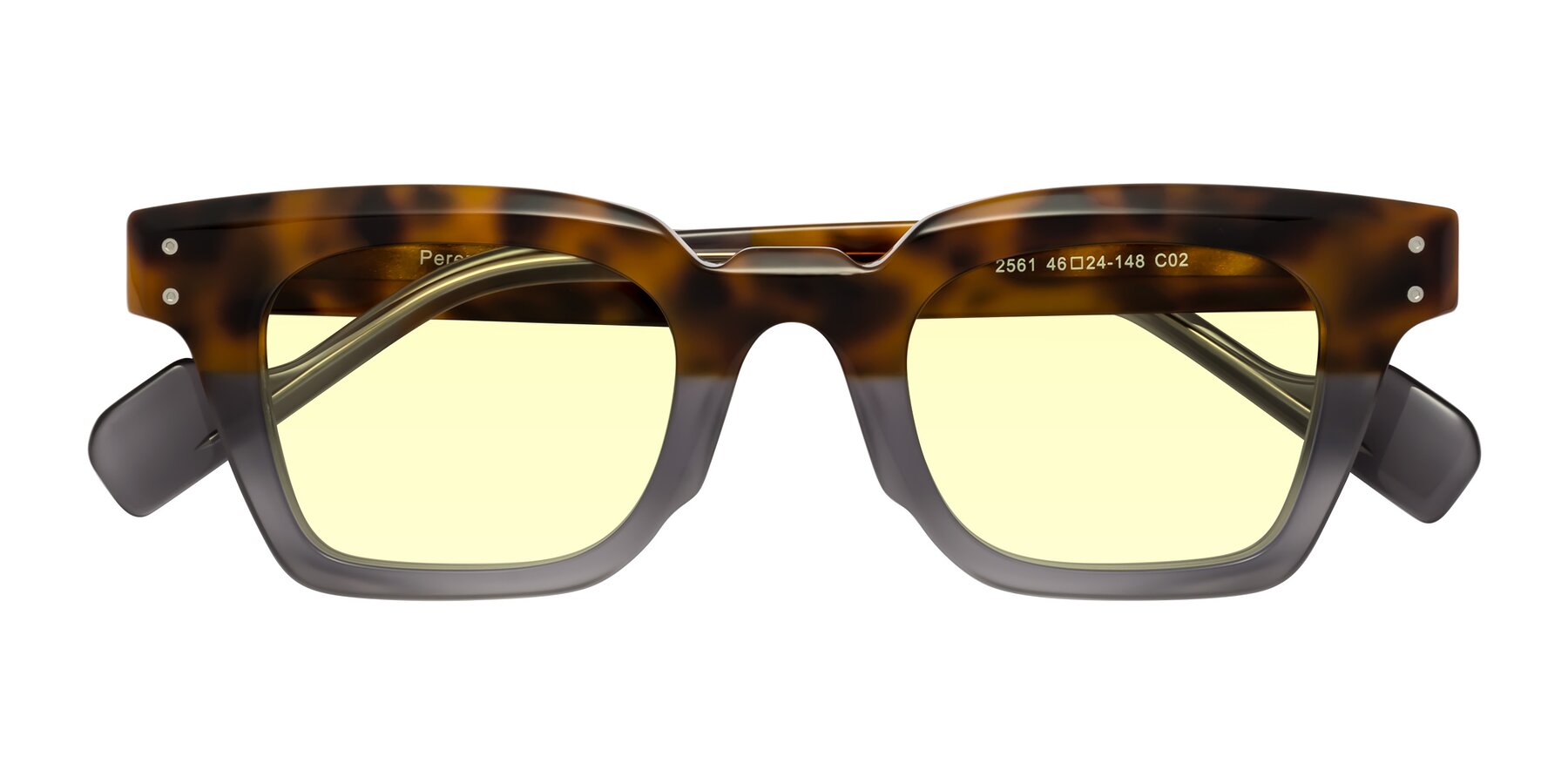 Folded Front of Perez in Tortoise/Gray with Light Yellow Tinted Lenses