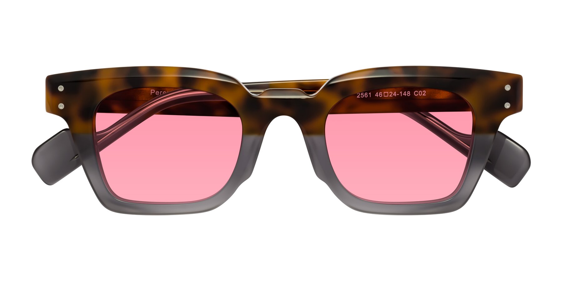 Folded Front of Perez in Tortoise/Gray with Pink Tinted Lenses