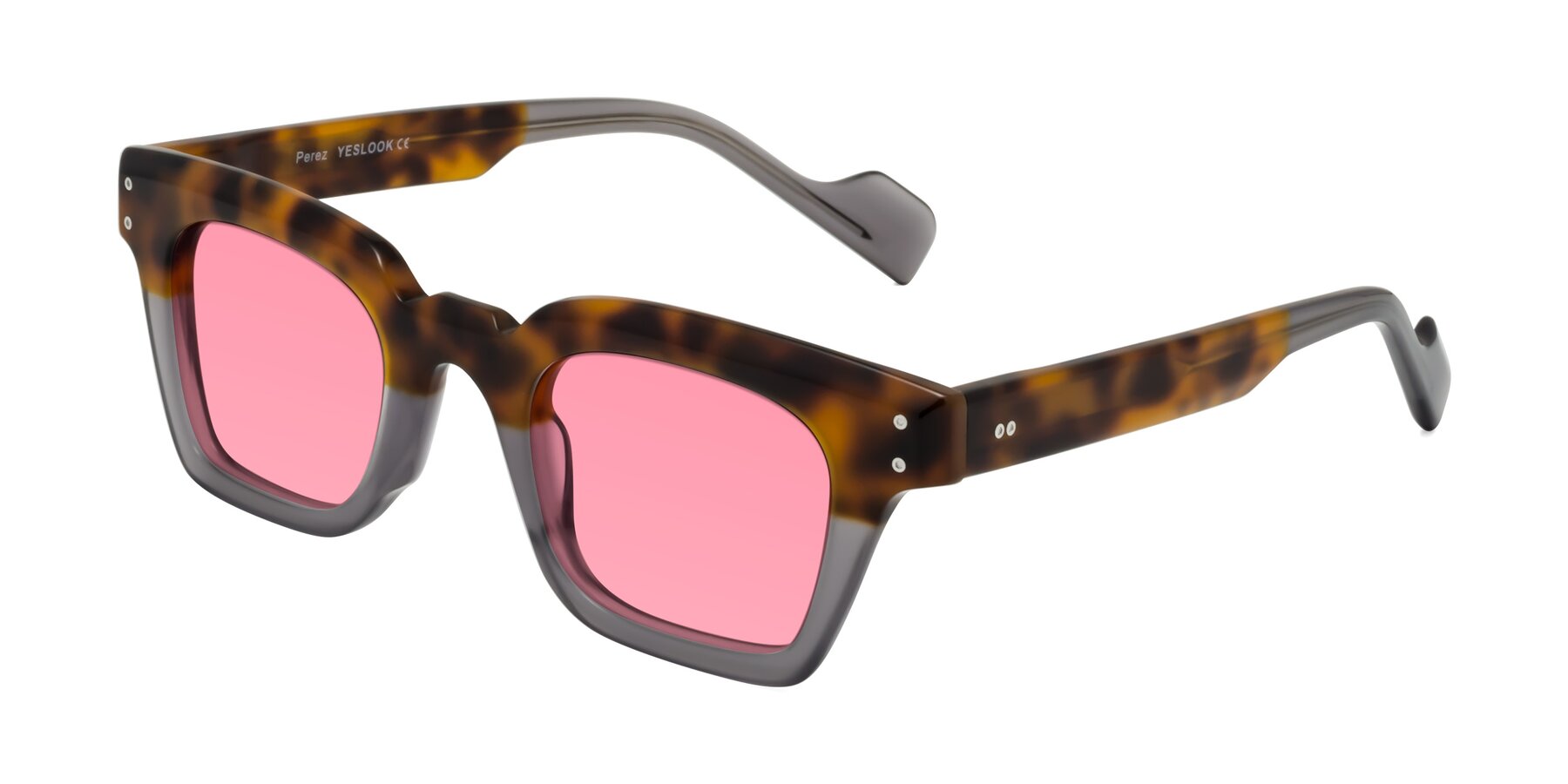 Angle of Perez in Tortoise/Gray with Pink Tinted Lenses