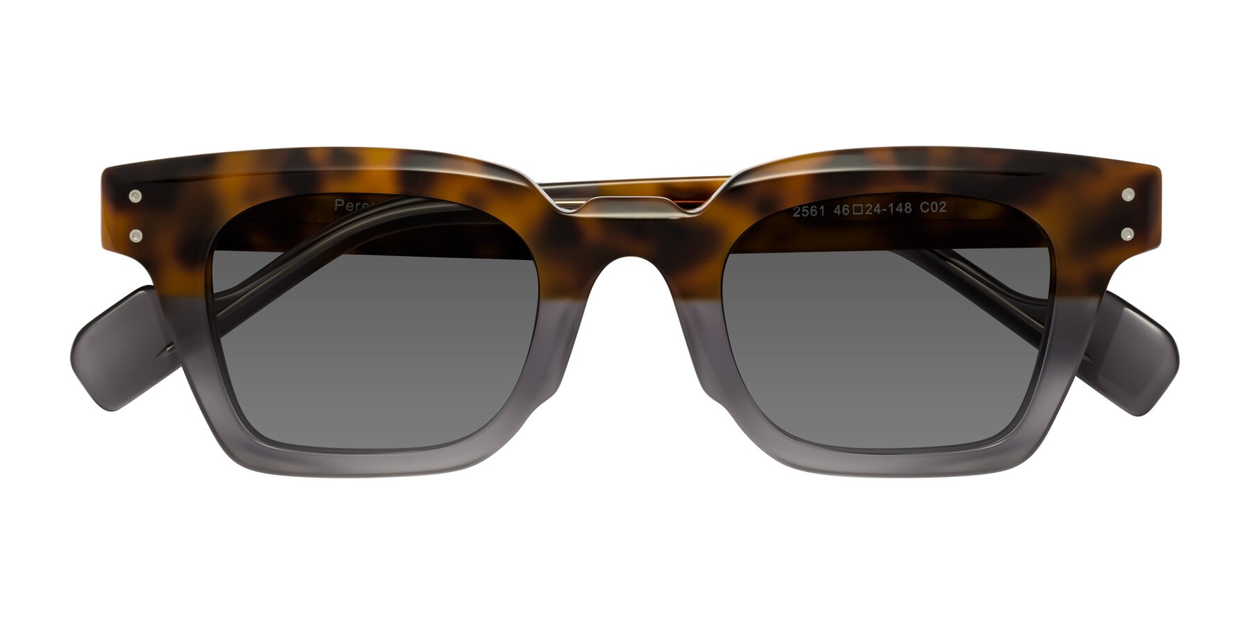 Folded Front of Perez in Tortoise/Gray with Medium Gray Tinted Lenses