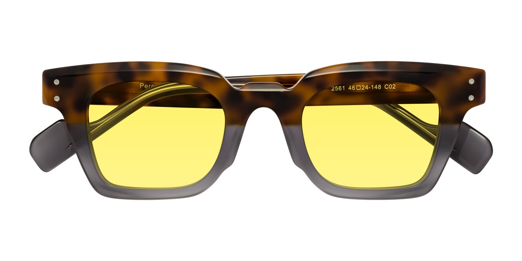 Folded Front of Perez in Tortoise/Gray with Medium Yellow Tinted Lenses