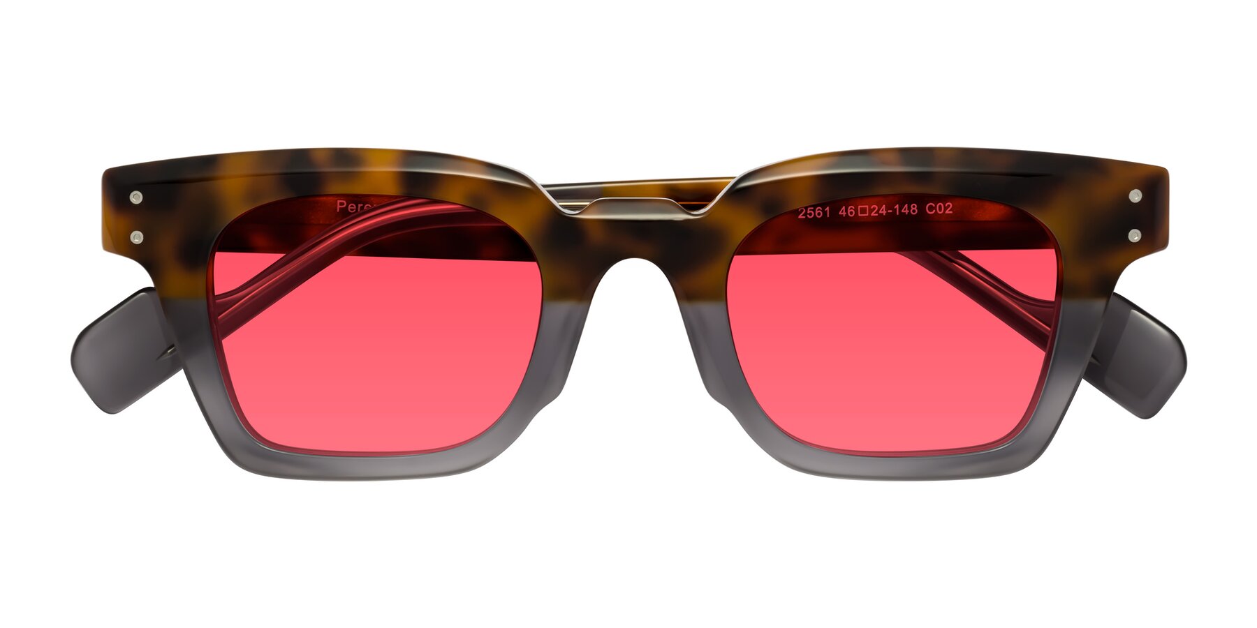 Folded Front of Perez in Tortoise/Gray with Red Tinted Lenses