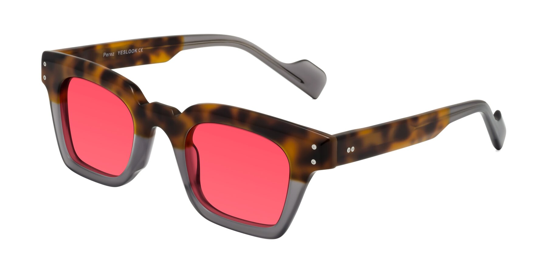 Angle of Perez in Tortoise/Gray with Red Tinted Lenses
