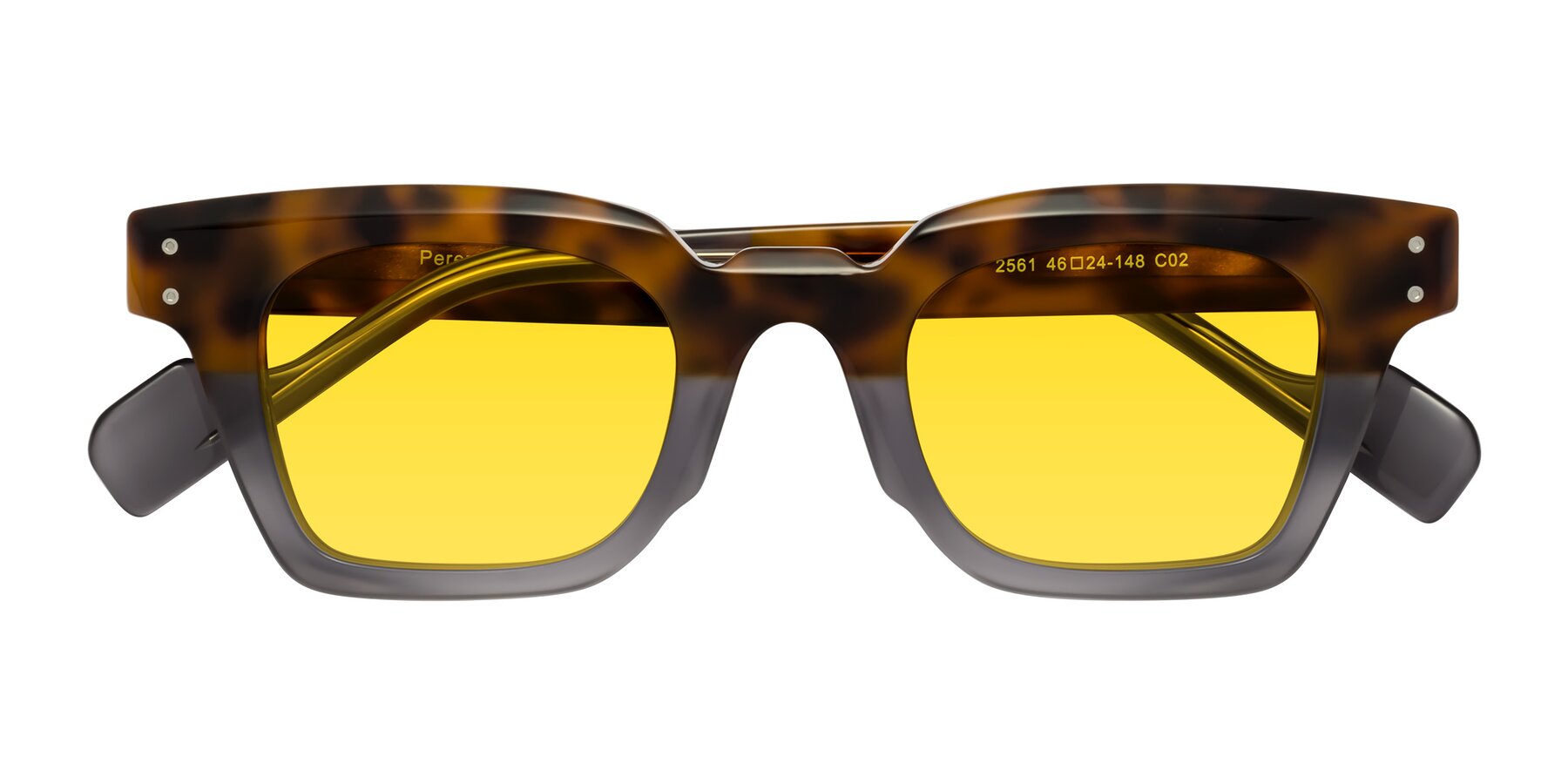 Folded Front of Perez in Tortoise/Gray with Yellow Tinted Lenses