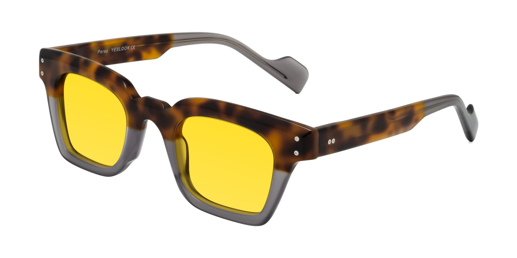 Angle of Perez in Tortoise/Gray with Yellow Tinted Lenses