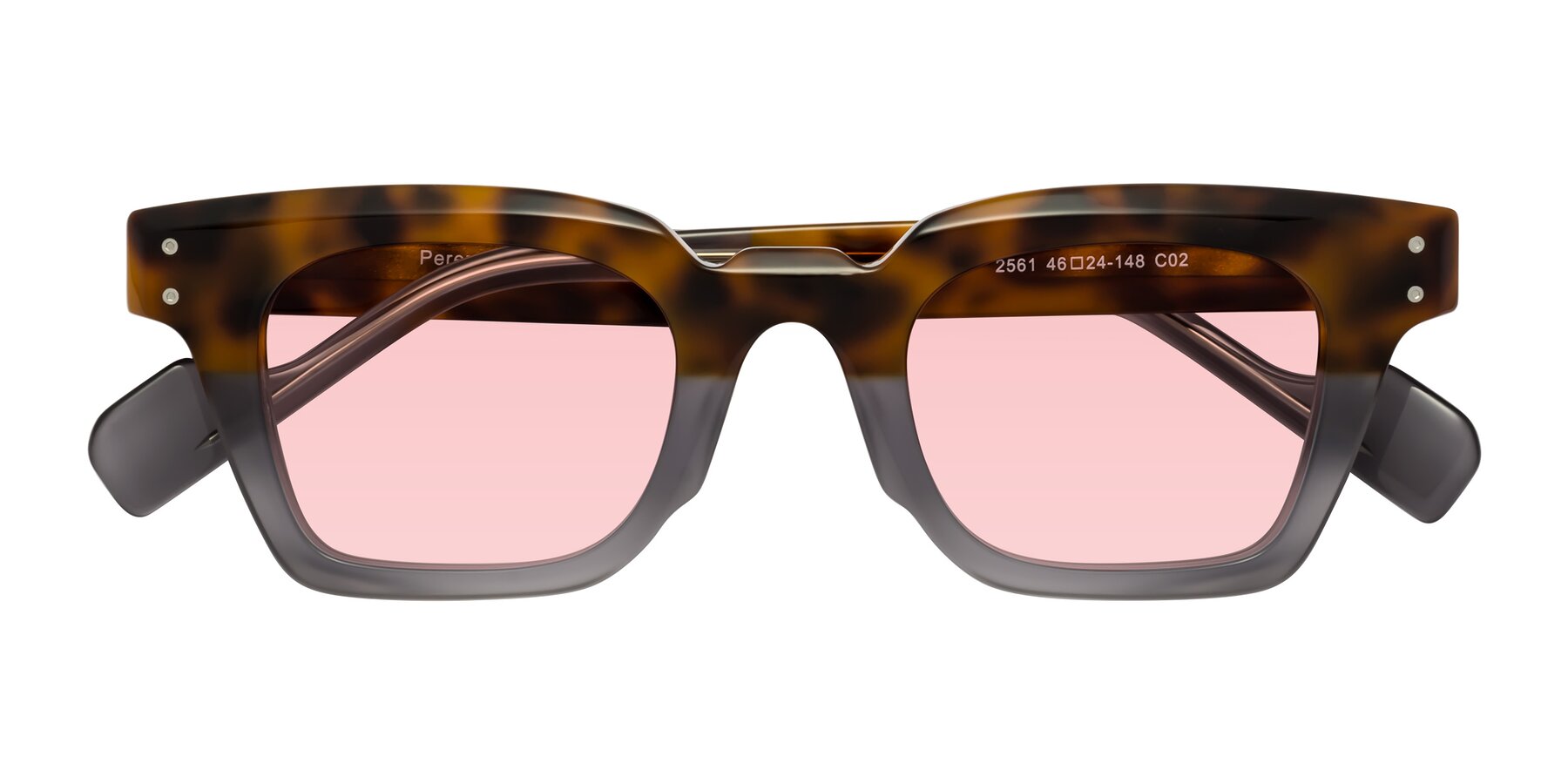 Folded Front of Perez in Tortoise/Gray with Light Garnet Tinted Lenses