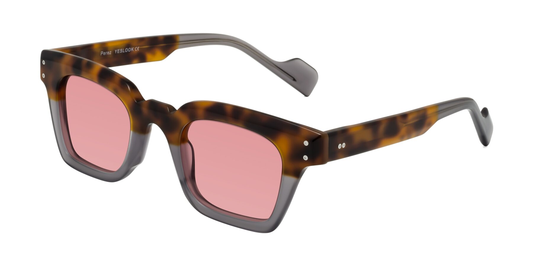Angle of Perez in Tortoise/Gray with Medium Garnet Tinted Lenses