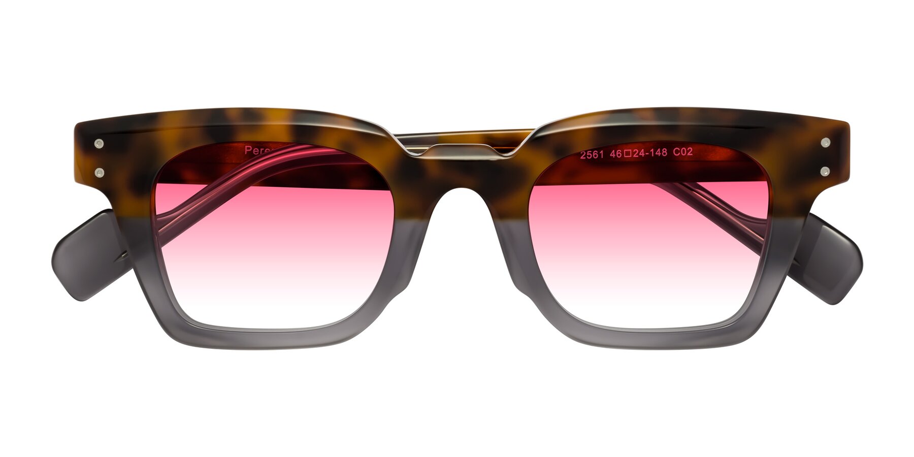 Folded Front of Perez in Tortoise/Gray with Pink Gradient Lenses