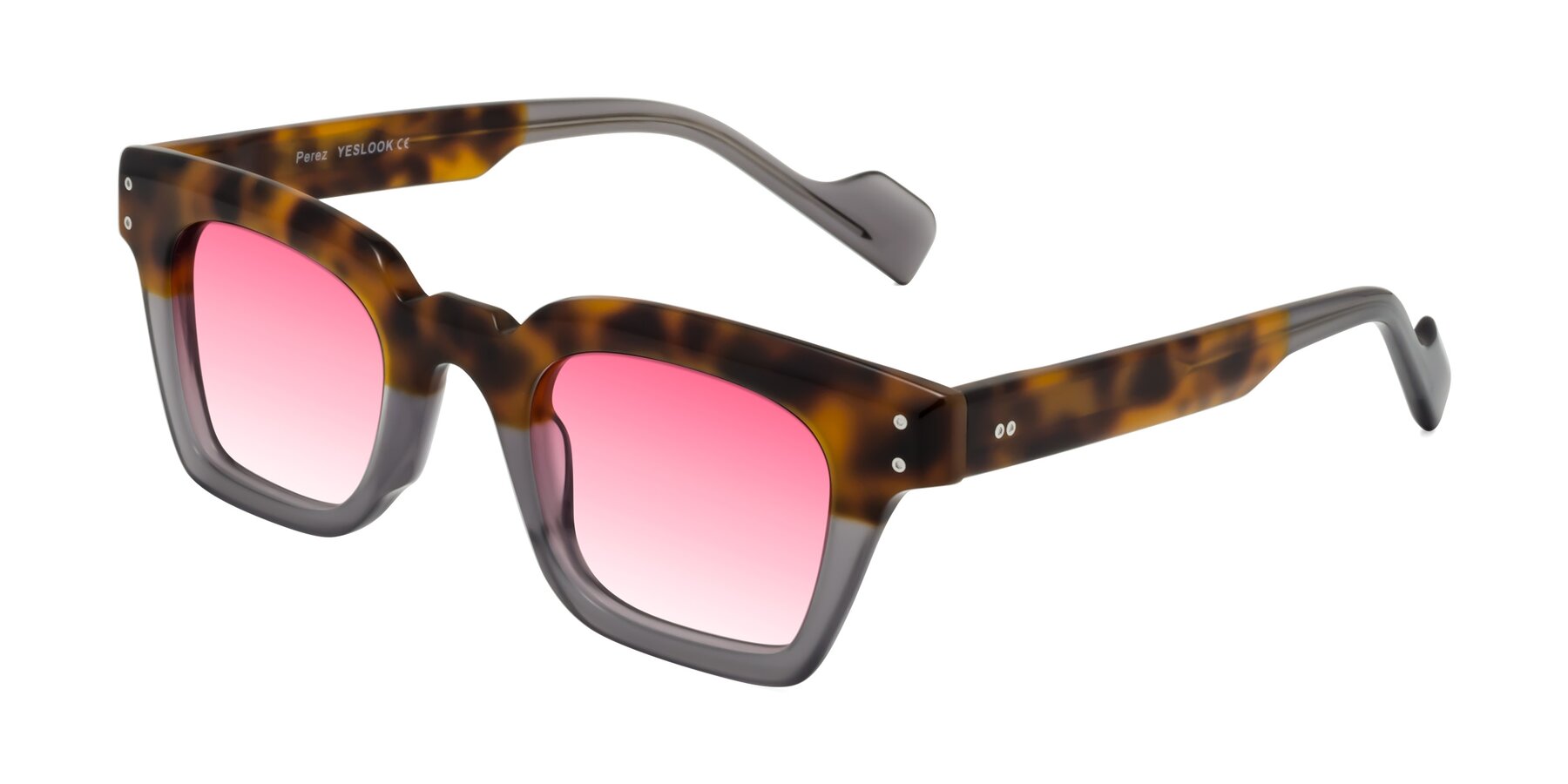 Angle of Perez in Tortoise/Gray with Pink Gradient Lenses