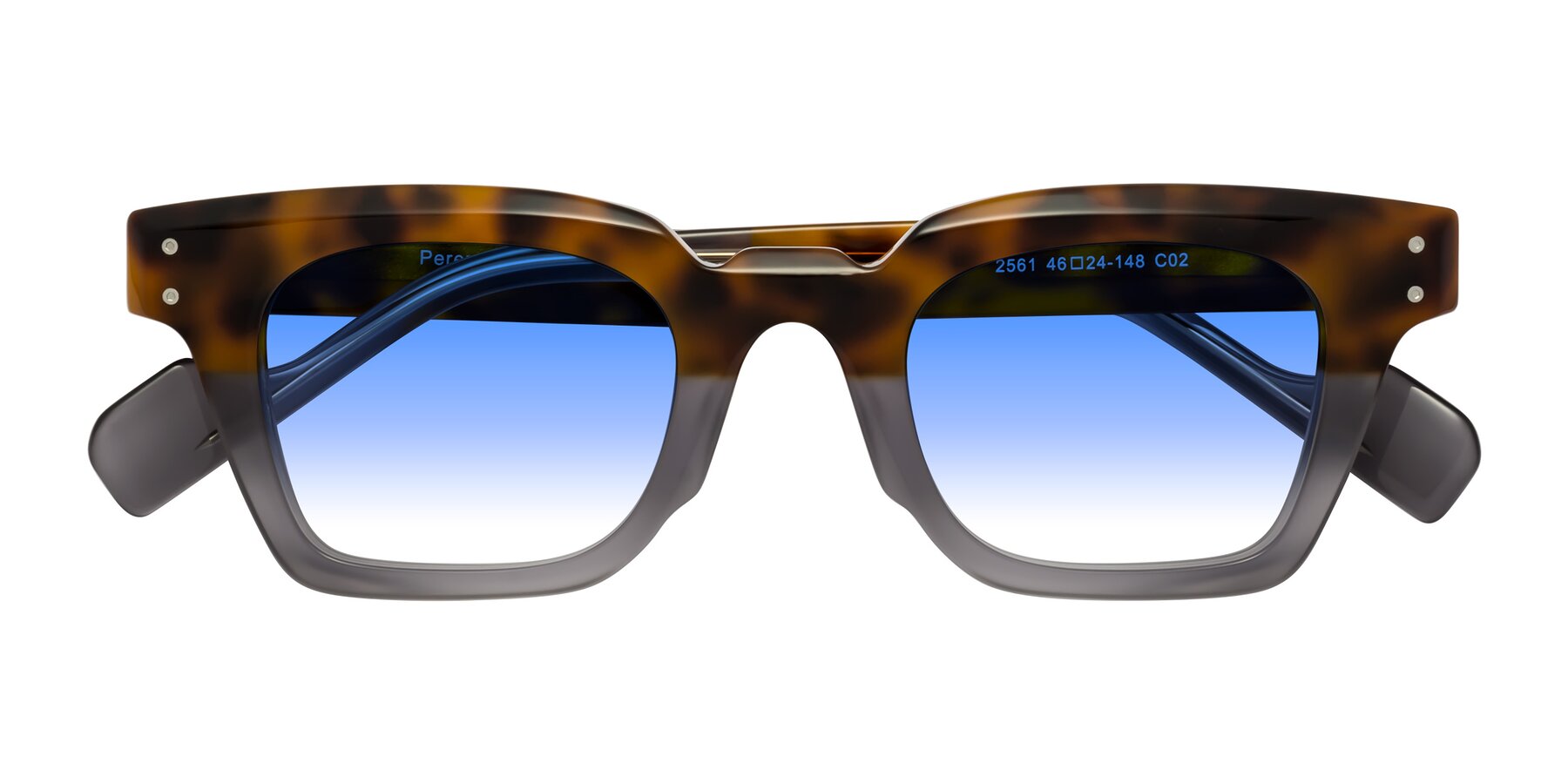 Folded Front of Perez in Tortoise/Gray with Blue Gradient Lenses