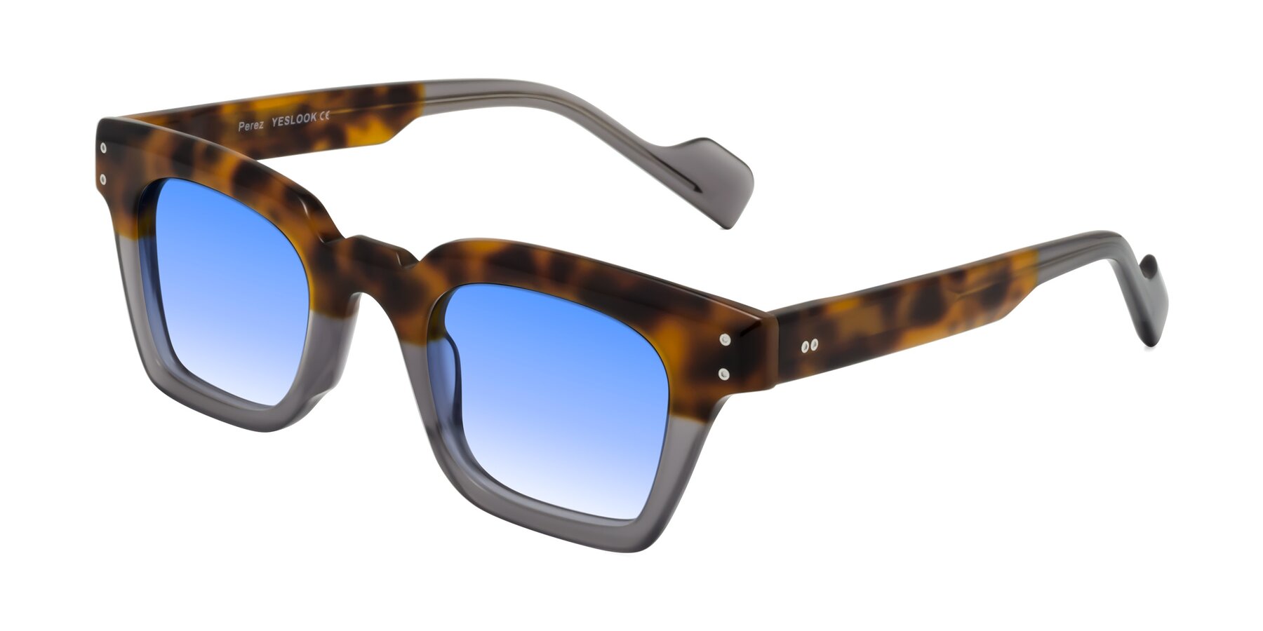 Angle of Perez in Tortoise/Gray with Blue Gradient Lenses