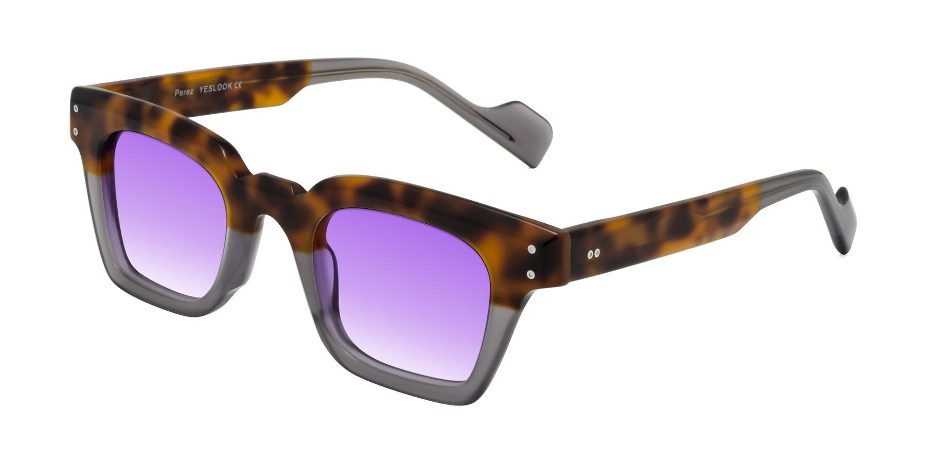 Angle of Perez in Tortoise/Gray with Purple Gradient Lenses